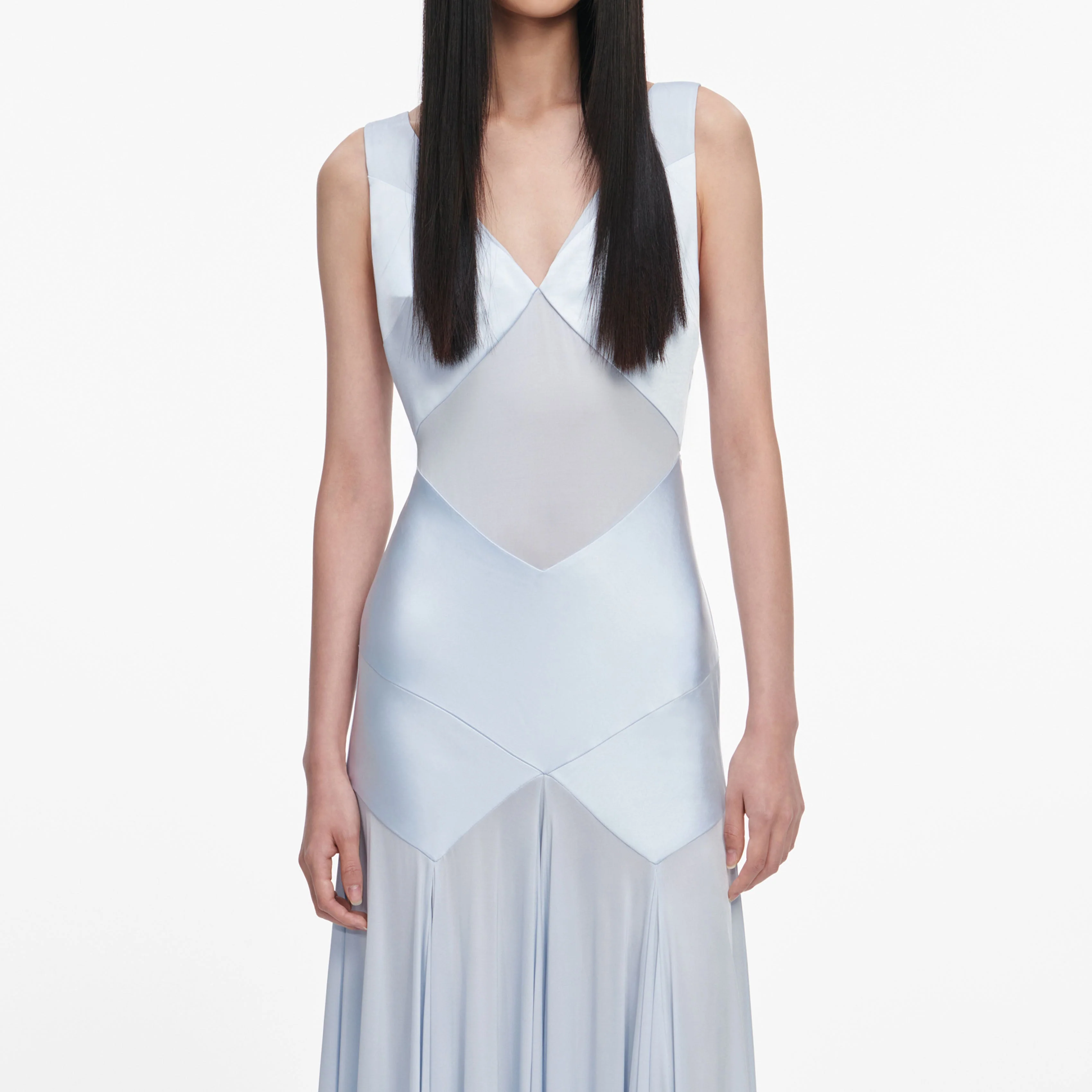 Blue Satin Jersey Maxi Dress - Image 4