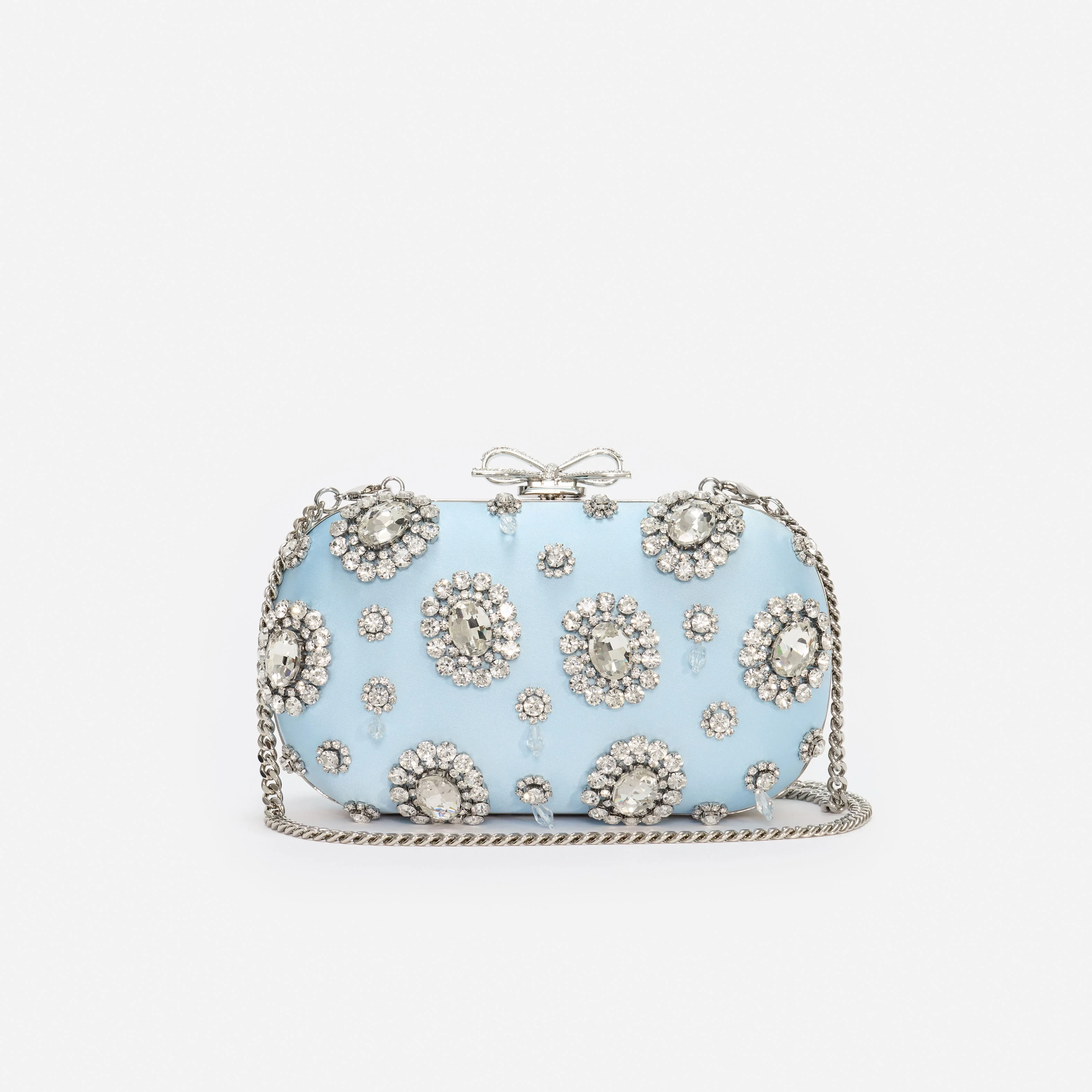 Blue Satin Multi Crystal Clutch Bag - Image 4