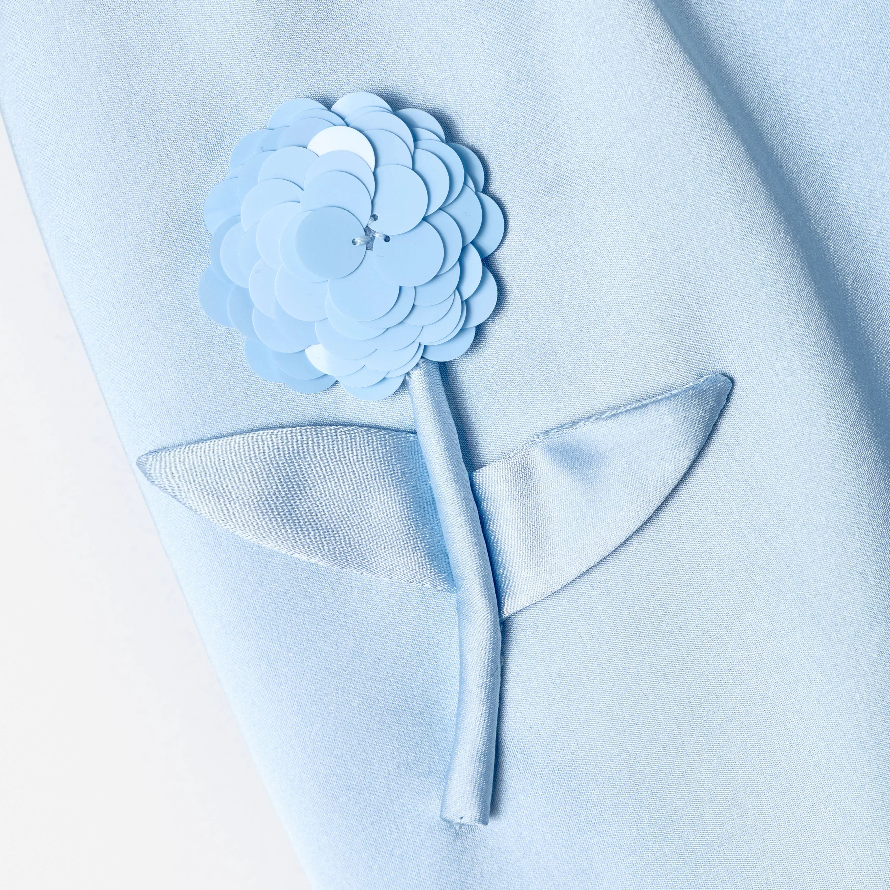 Blue Satin Sequin Flower Skirt - Image 4