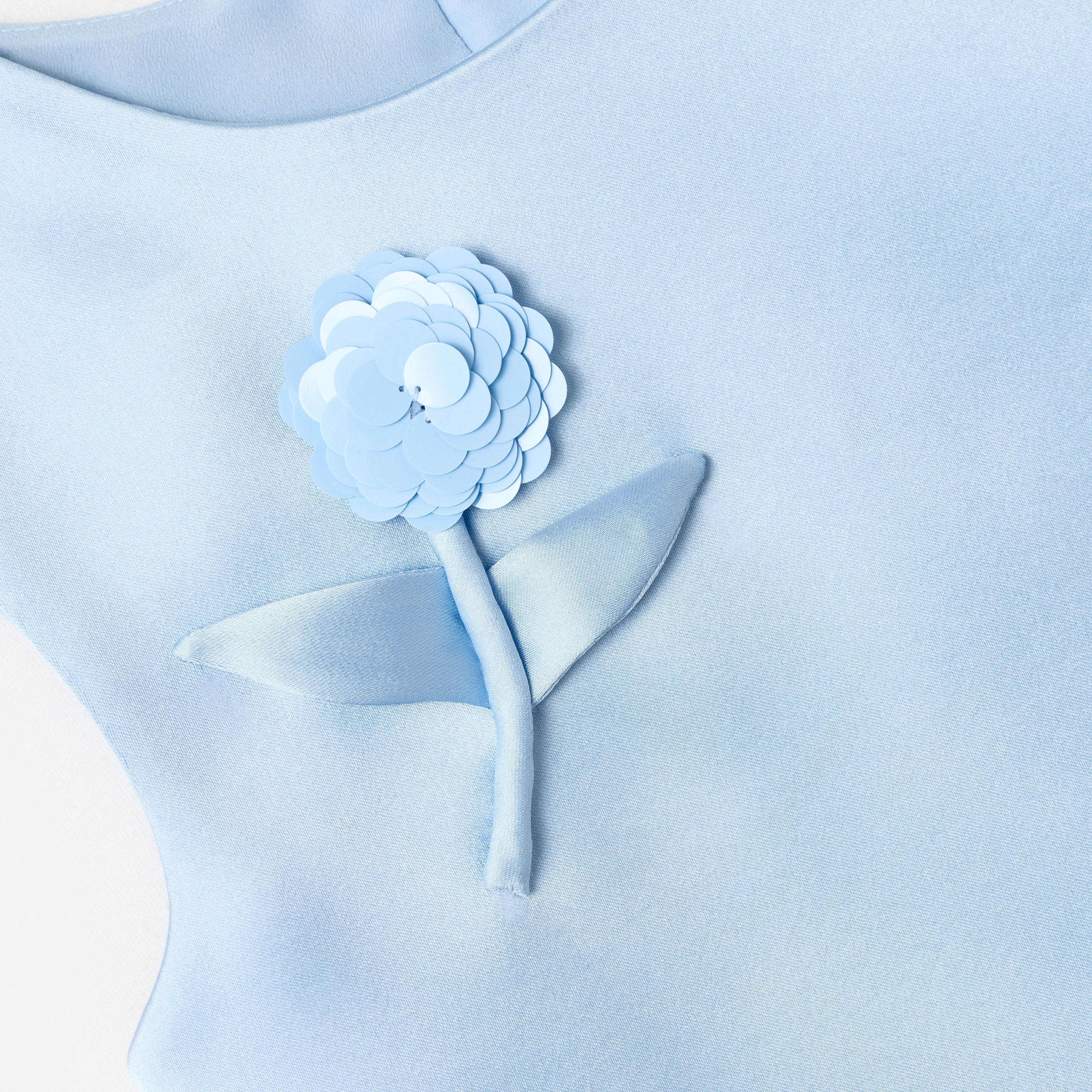 Blue Satin Sequin Flower Top - Image 5