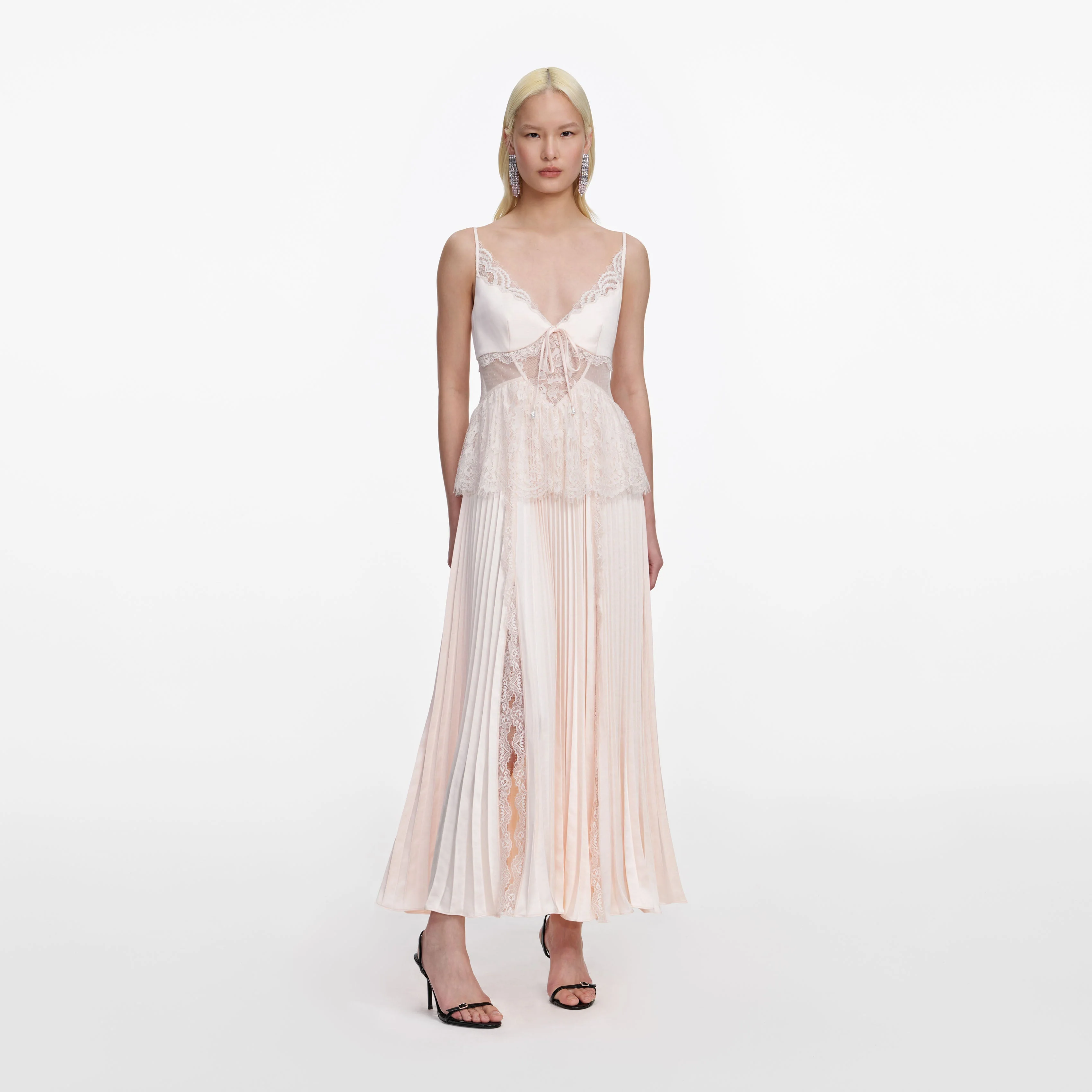 Blush Satin Lace Midi Dress