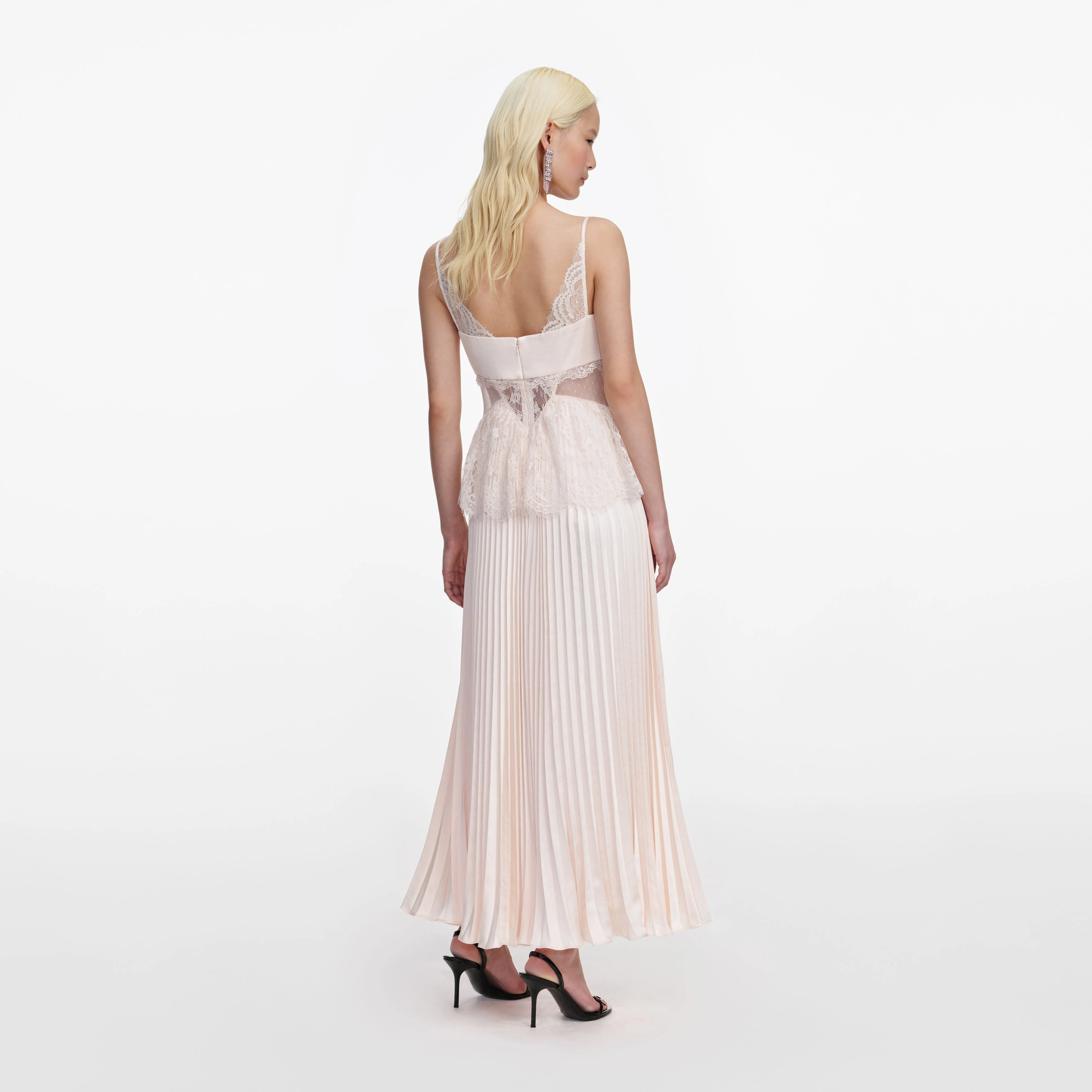 Blush Satin Lace Midi Dress - Image 3