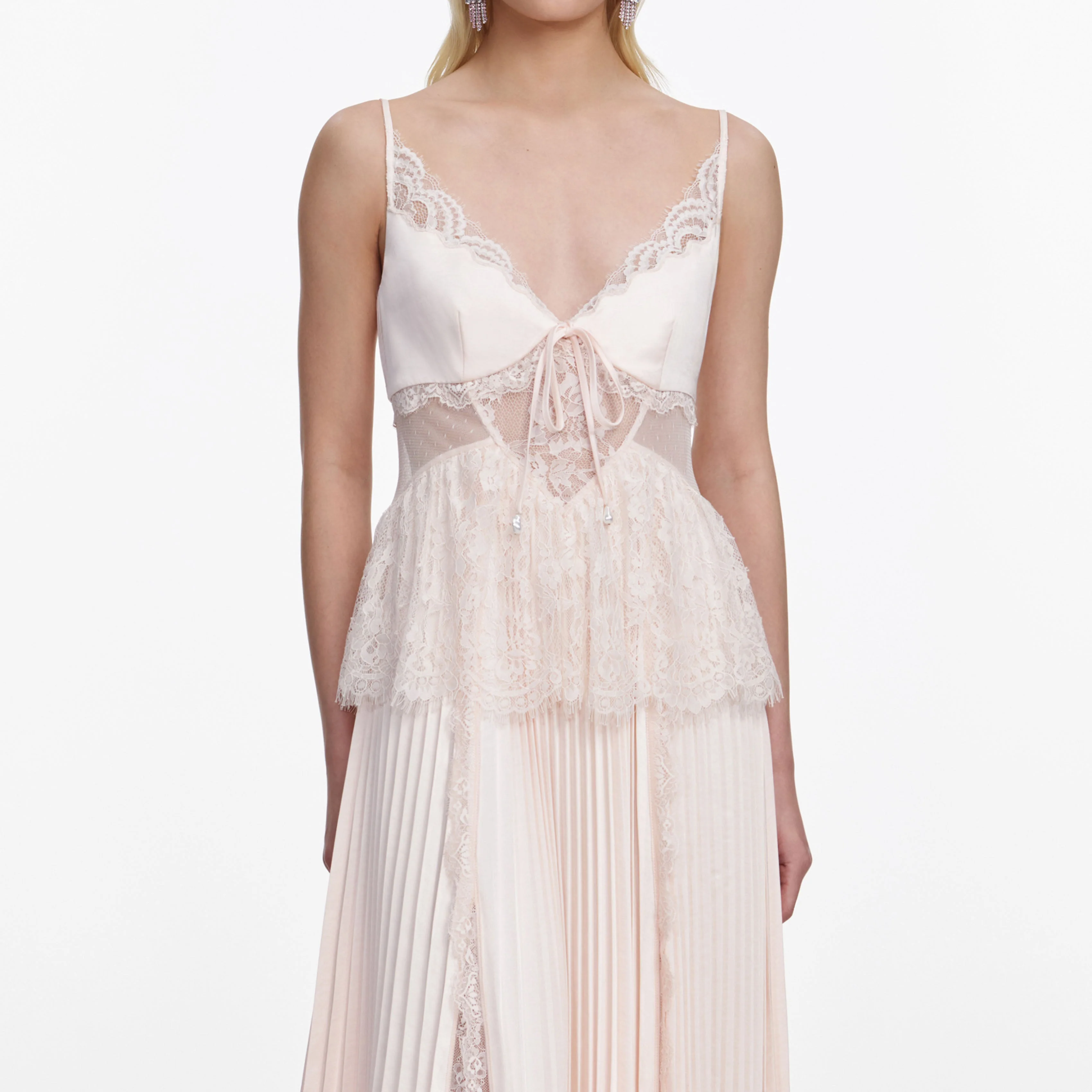 Blush Satin Lace Midi Dress - Image 4