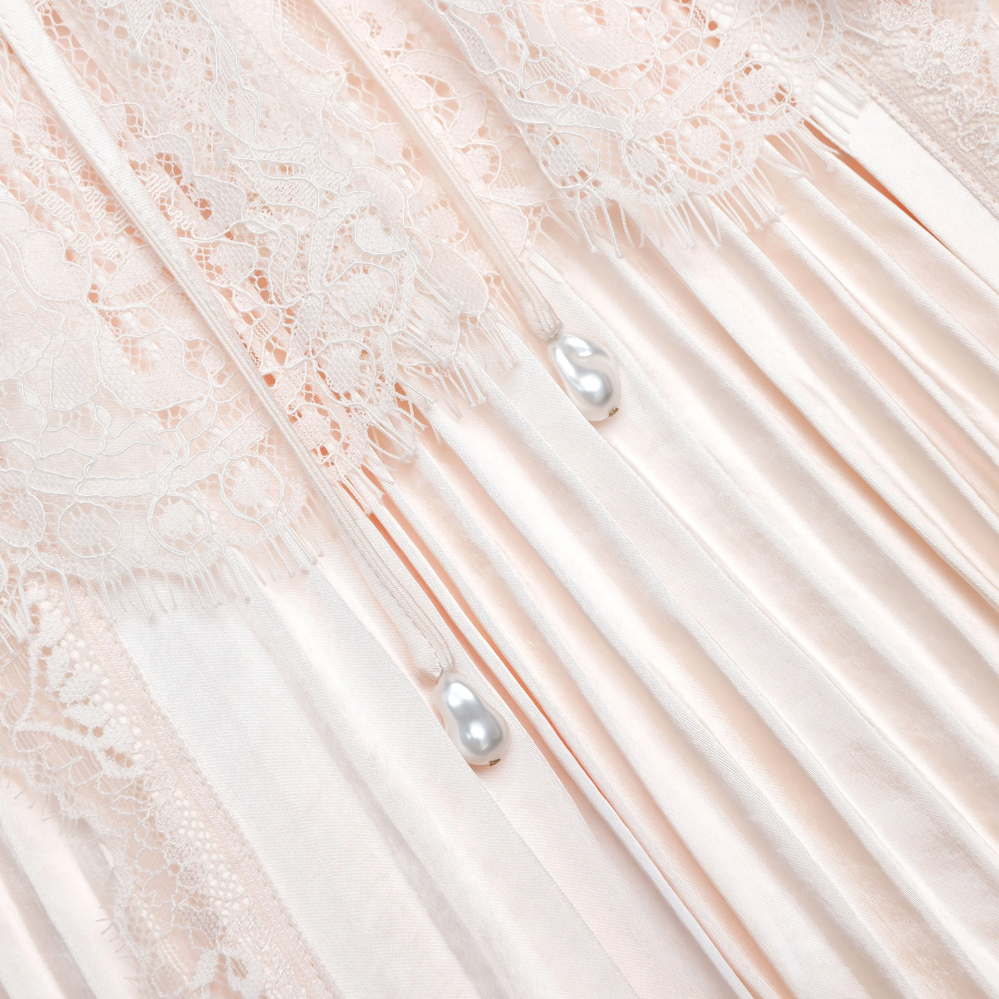 Blush Satin Lace Midi Dress - Image 5