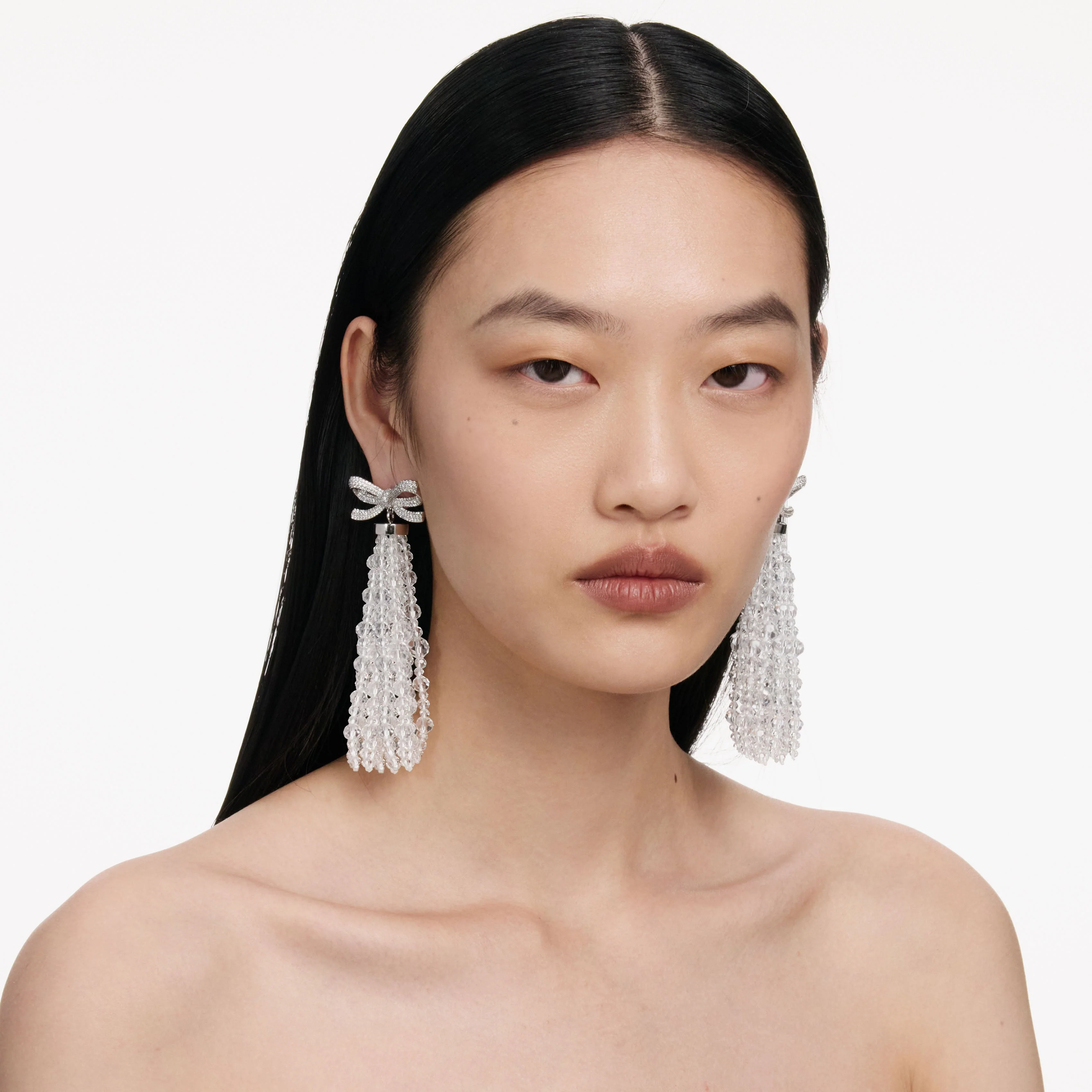 Bow Beaded Waterfall Earrings - Image 2