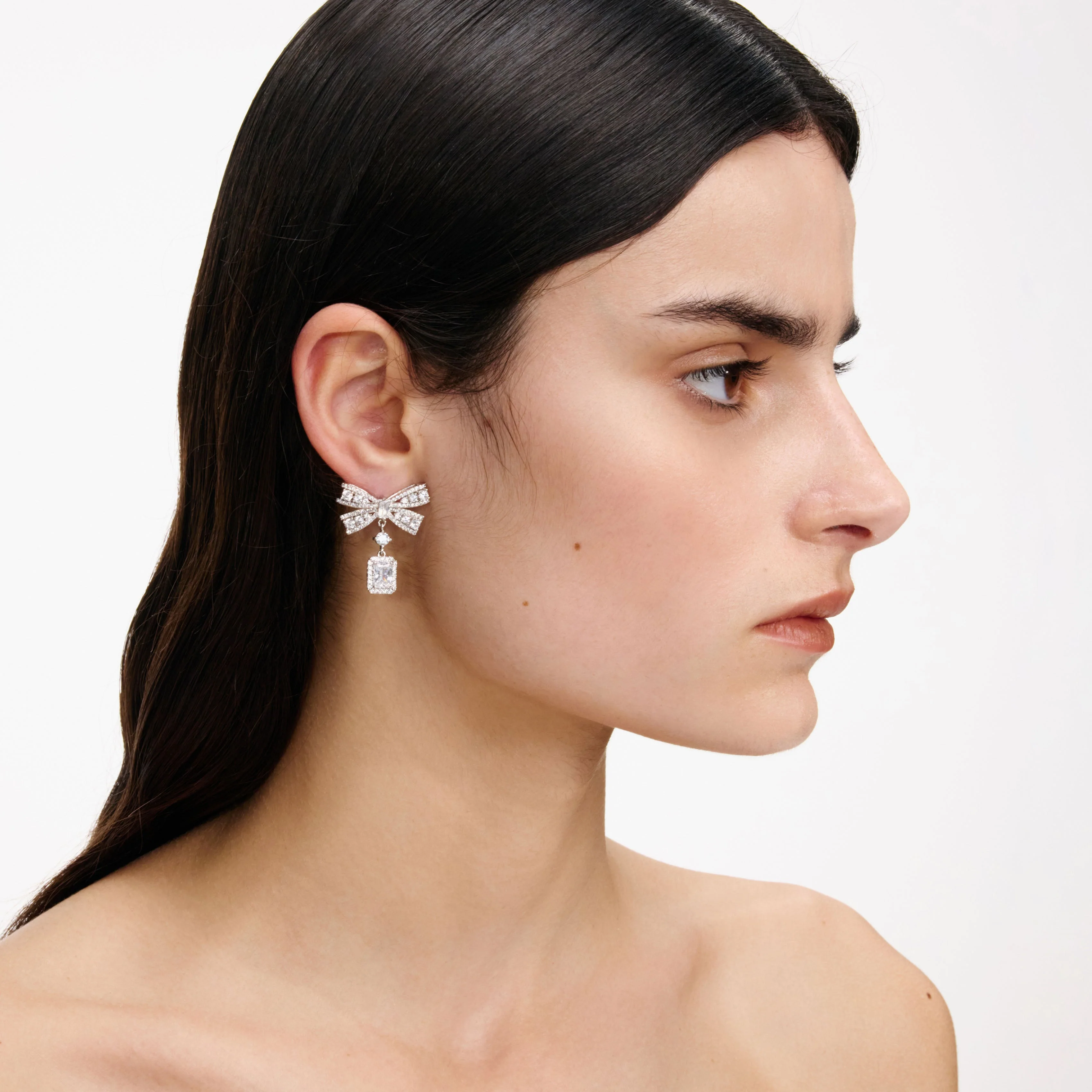 Bow Crystal Drop Earrings - Image 2