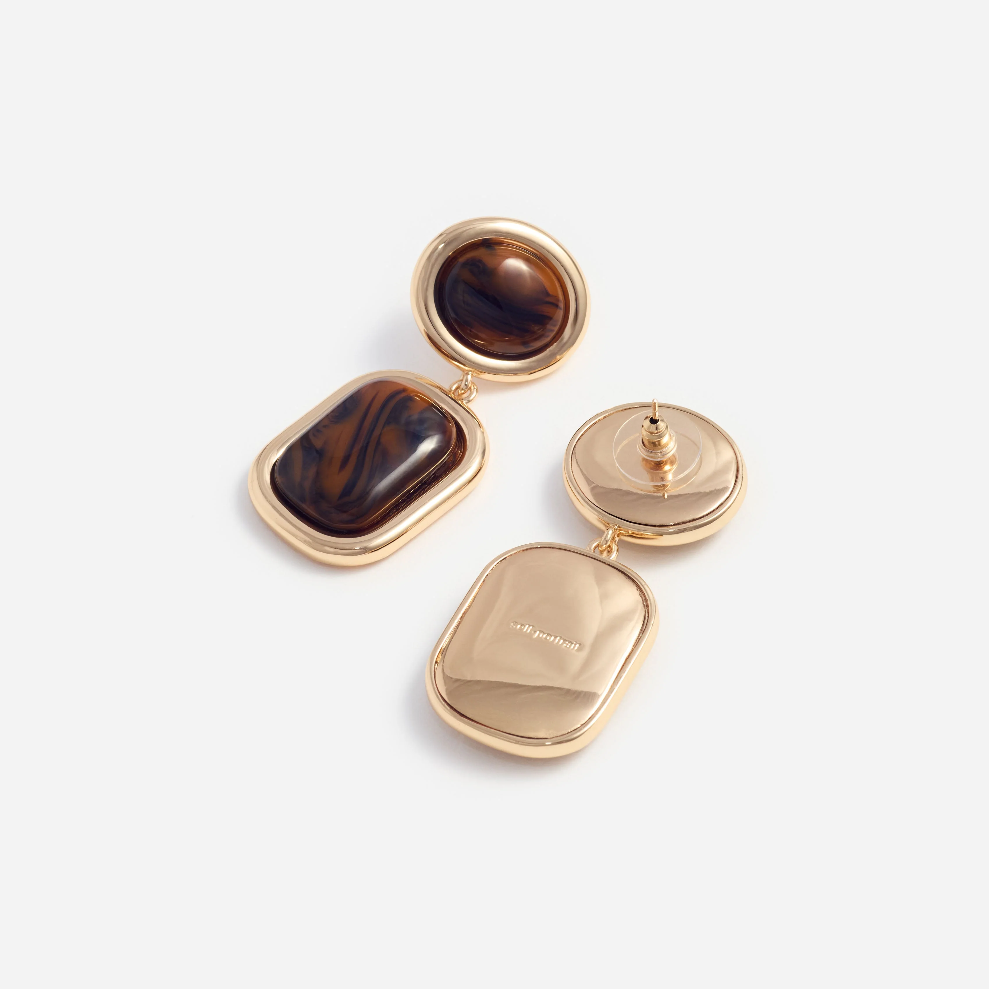 Brown Enamel Gold Tiered Earrings - Image 3