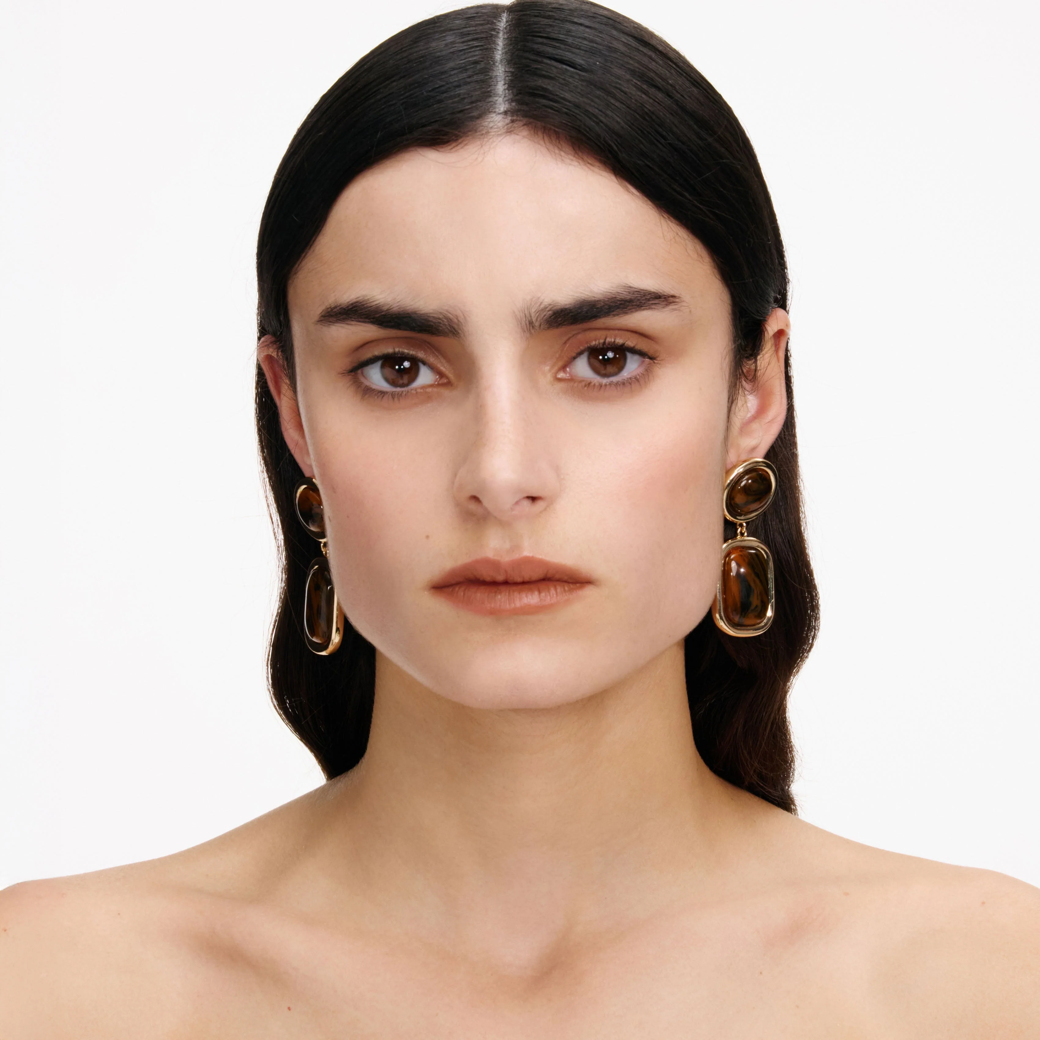 Brown Enamel Gold Tiered Earrings - Image 4