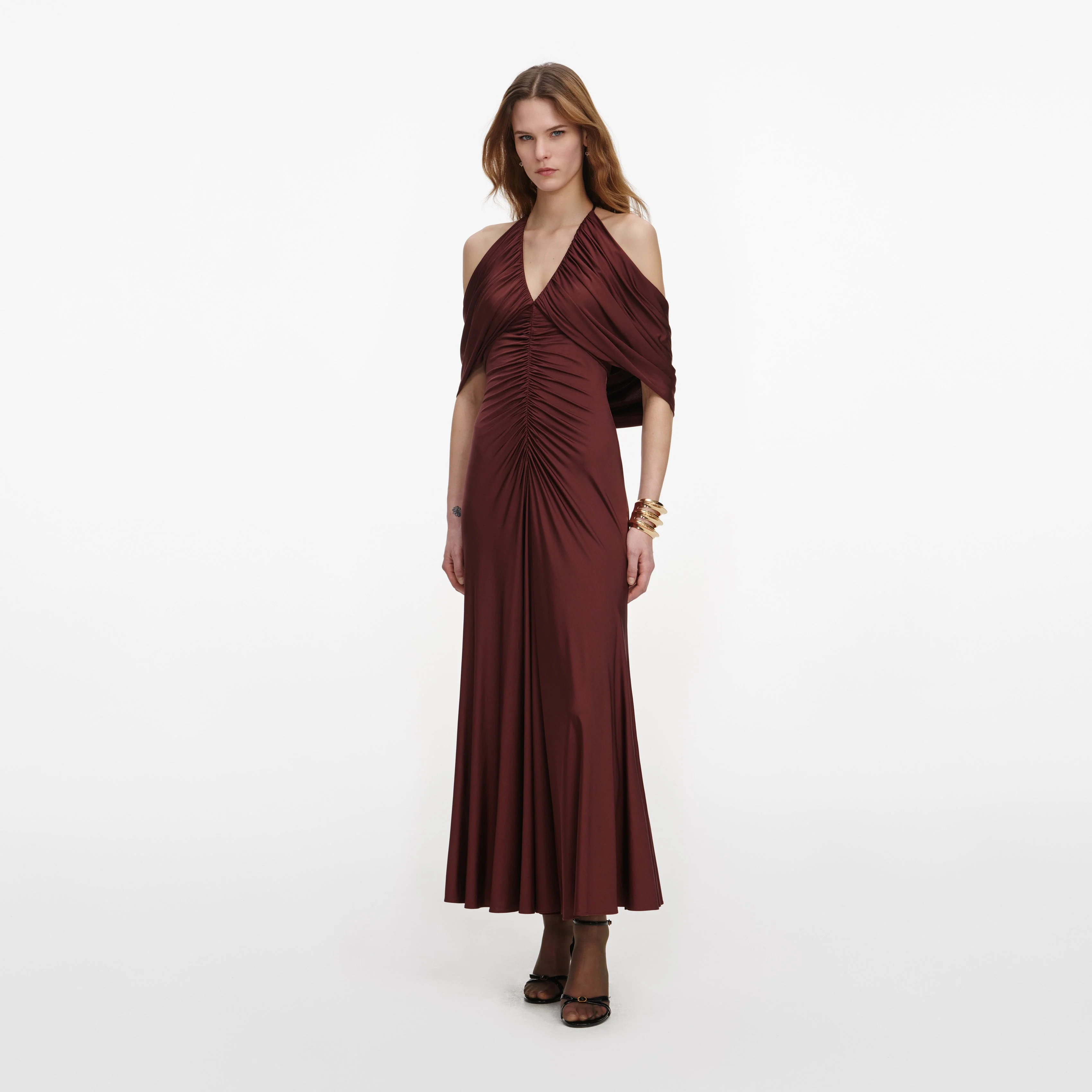 Brown Jersey Drape Midi Dress - Image 2