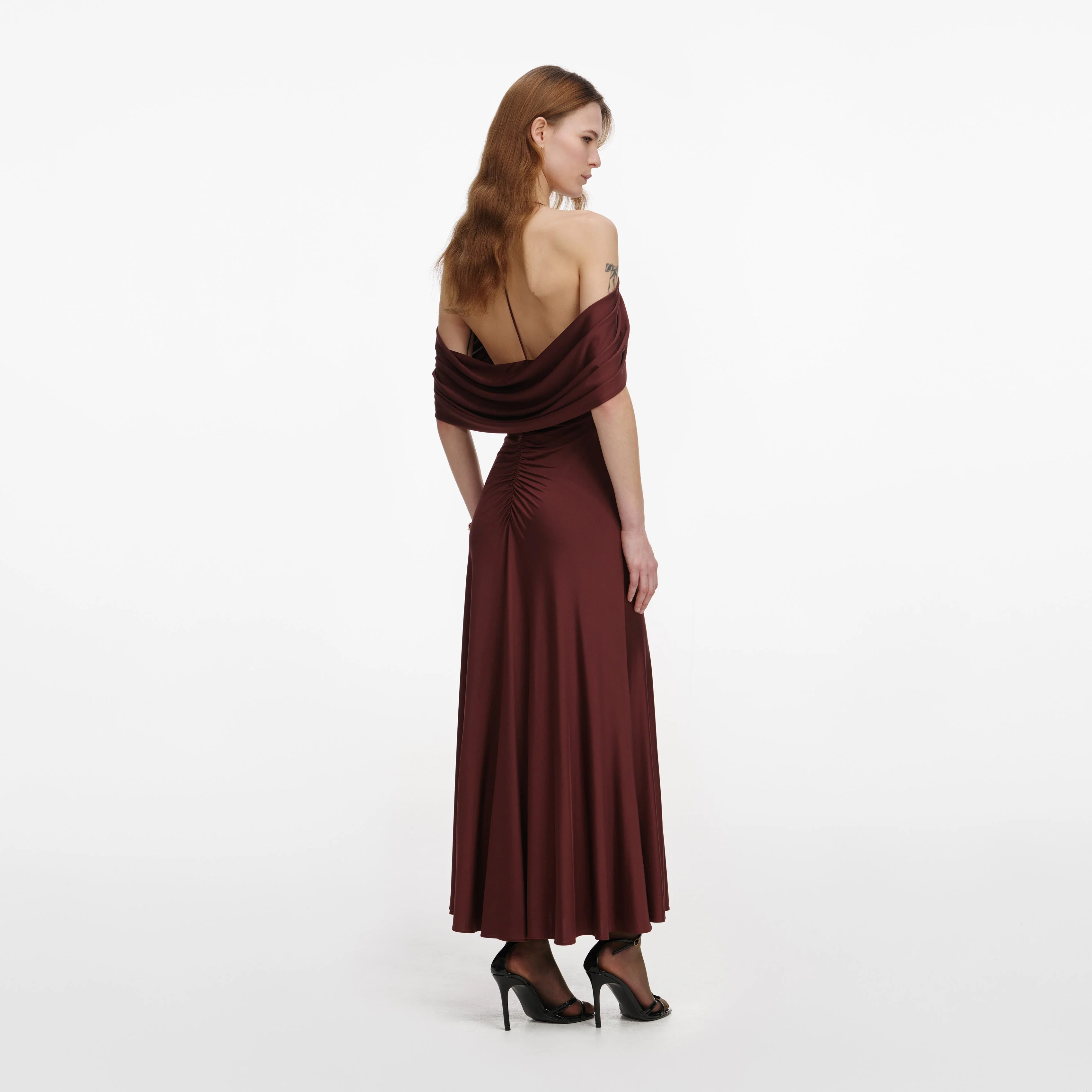 Brown Jersey Drape Midi Dress - Image 3