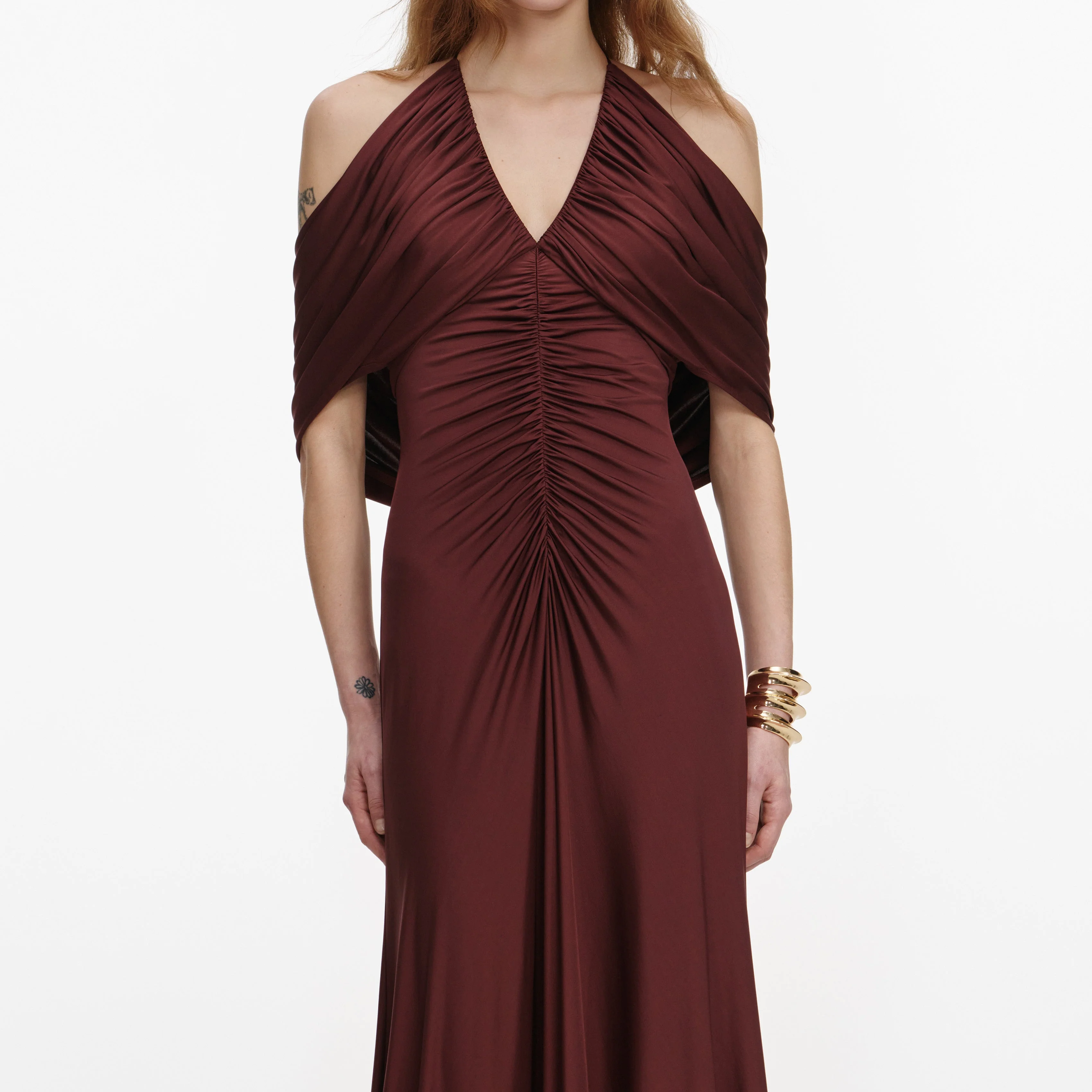 Brown Jersey Drape Midi Dress - Image 4