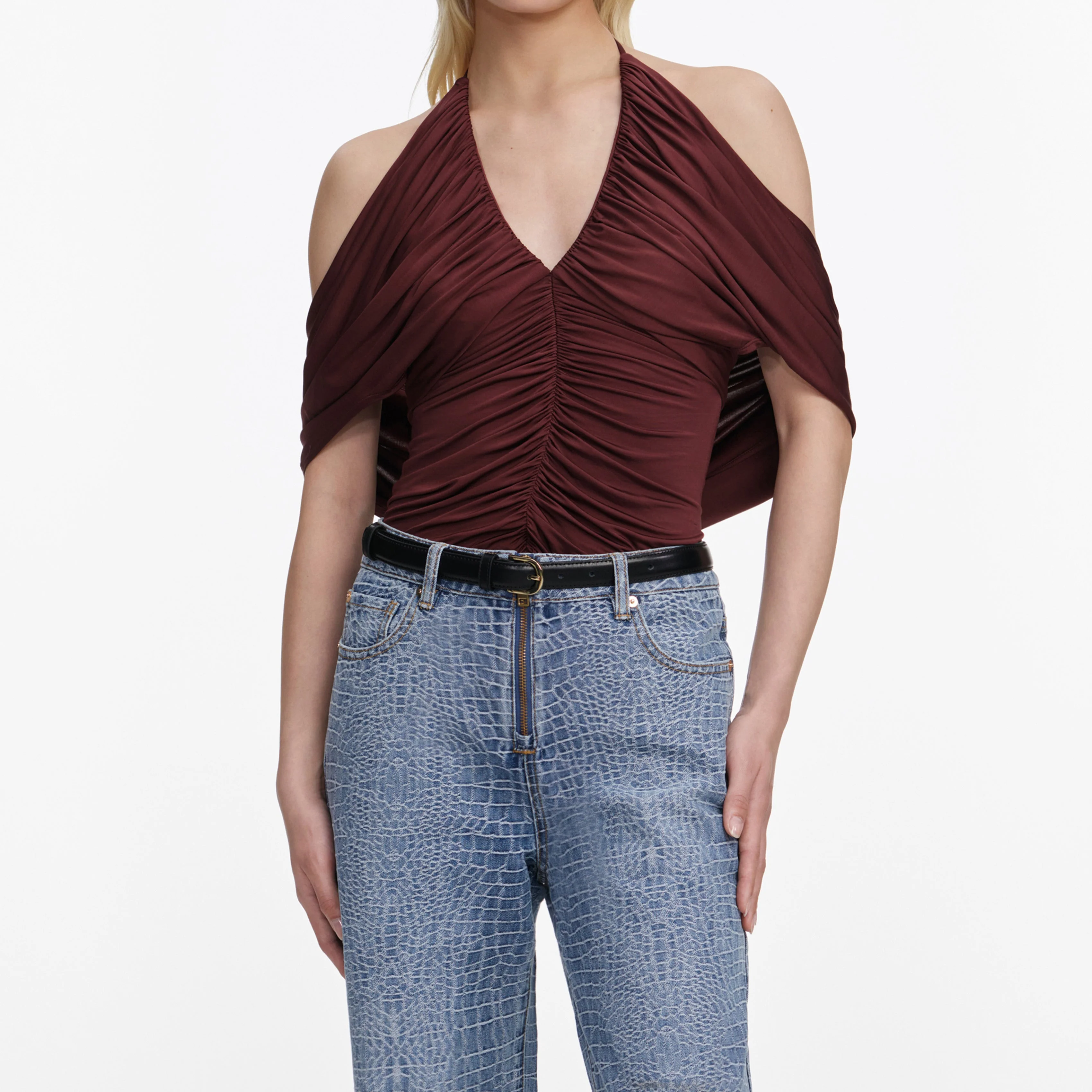 Brown Jersey Drape Top - Image 4