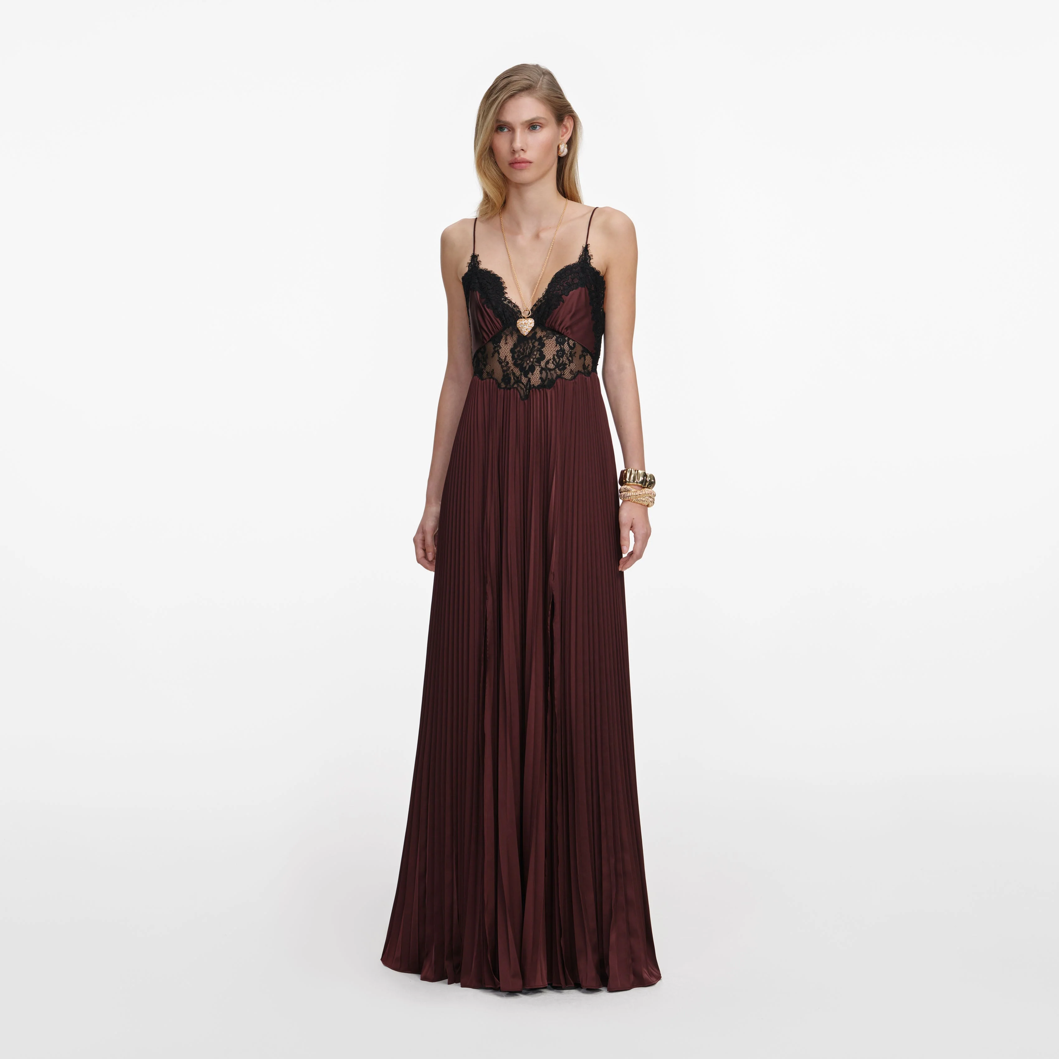 Brown Satin Lace Insert Maxi Dress - Image 2