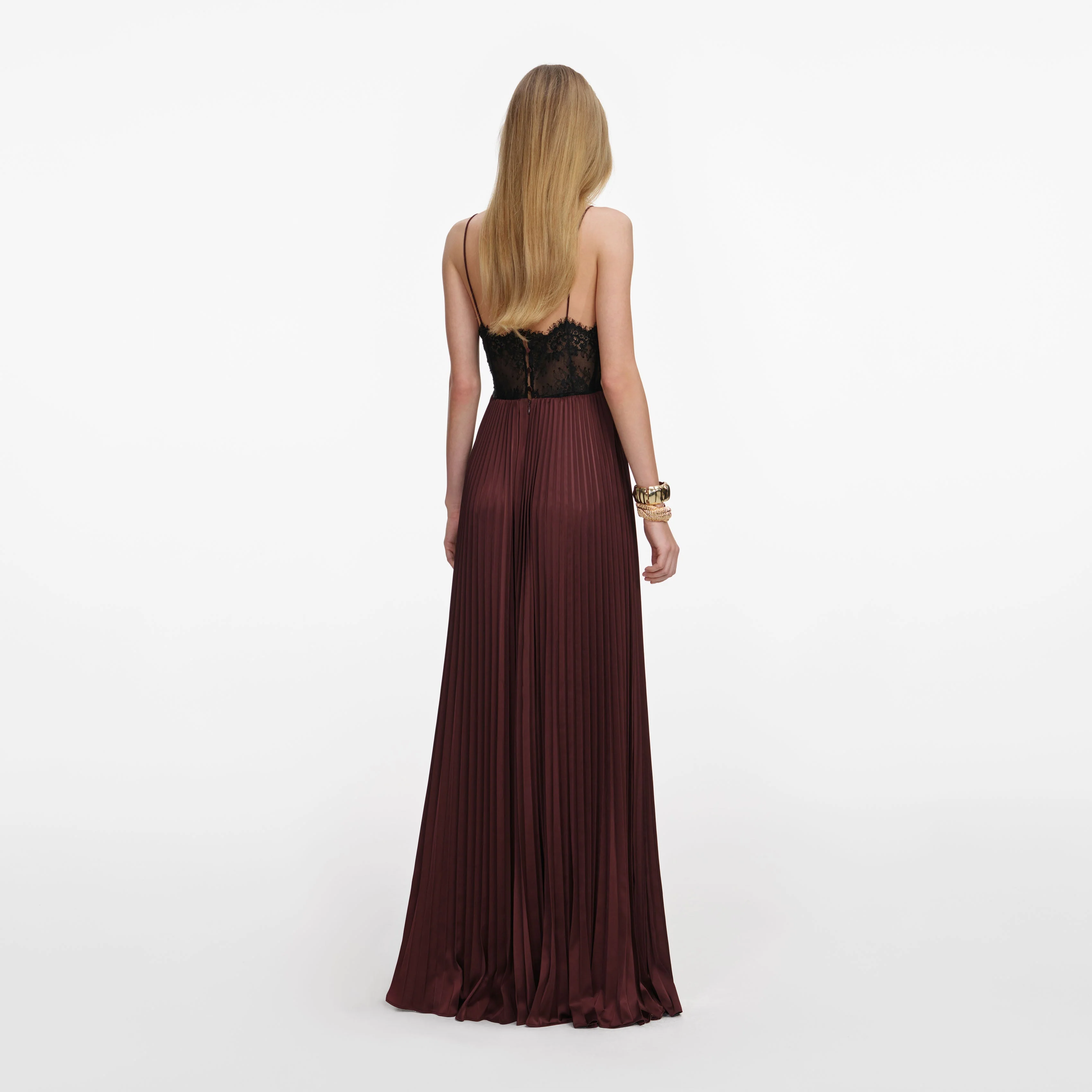 Brown Satin Lace Insert Maxi Dress - Image 3