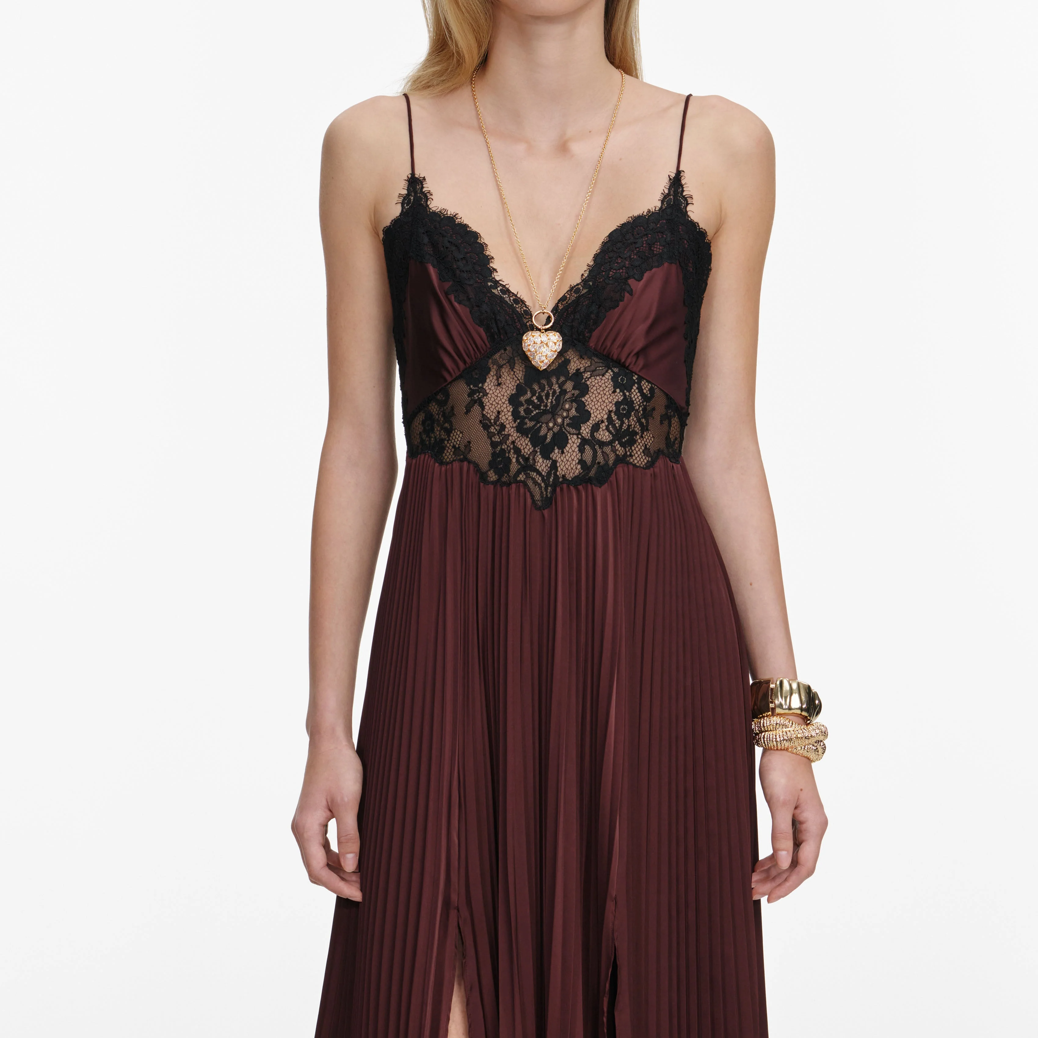Brown Satin Lace Insert Maxi Dress - Image 4