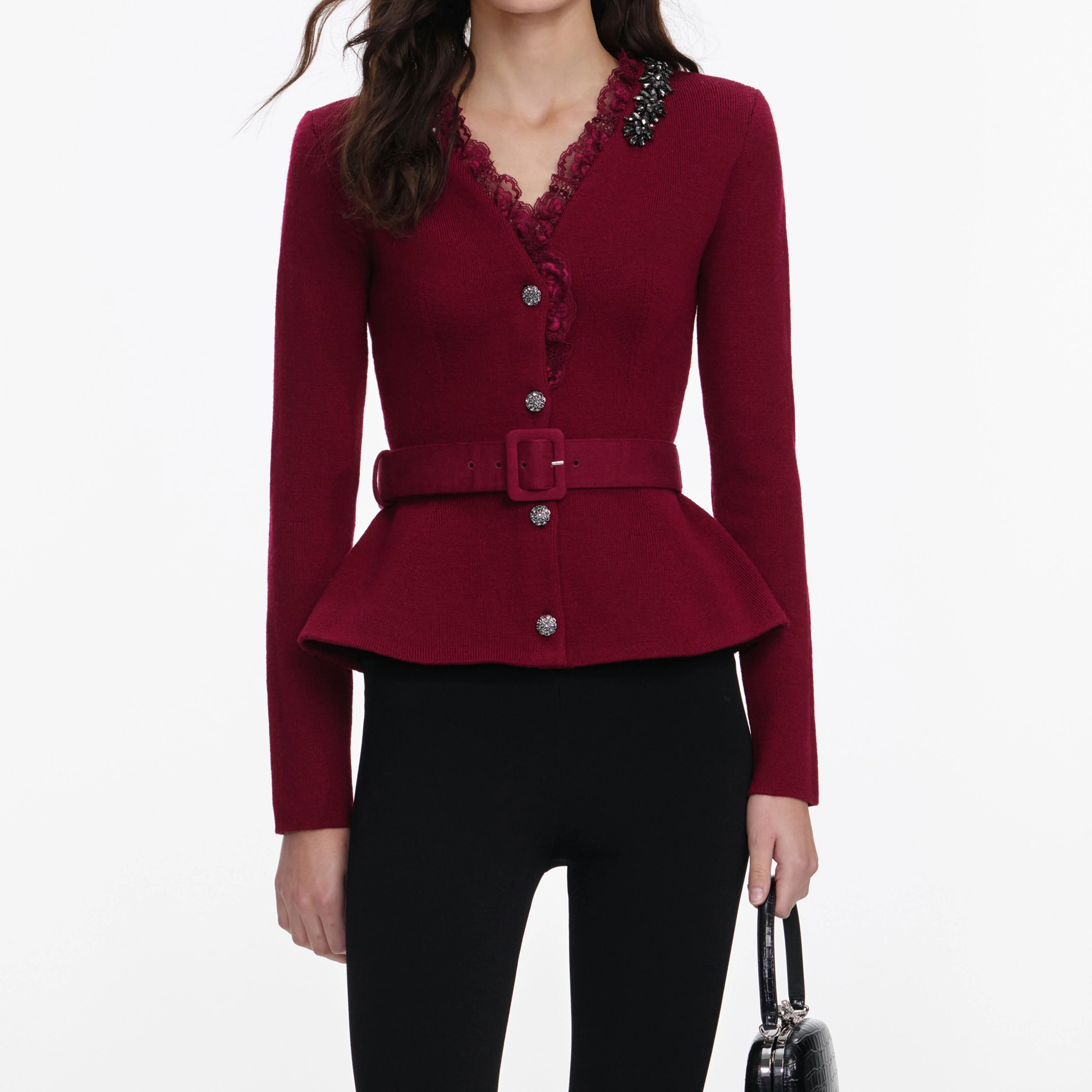 Burgundy Crystal Trim Cardigan - Image 4