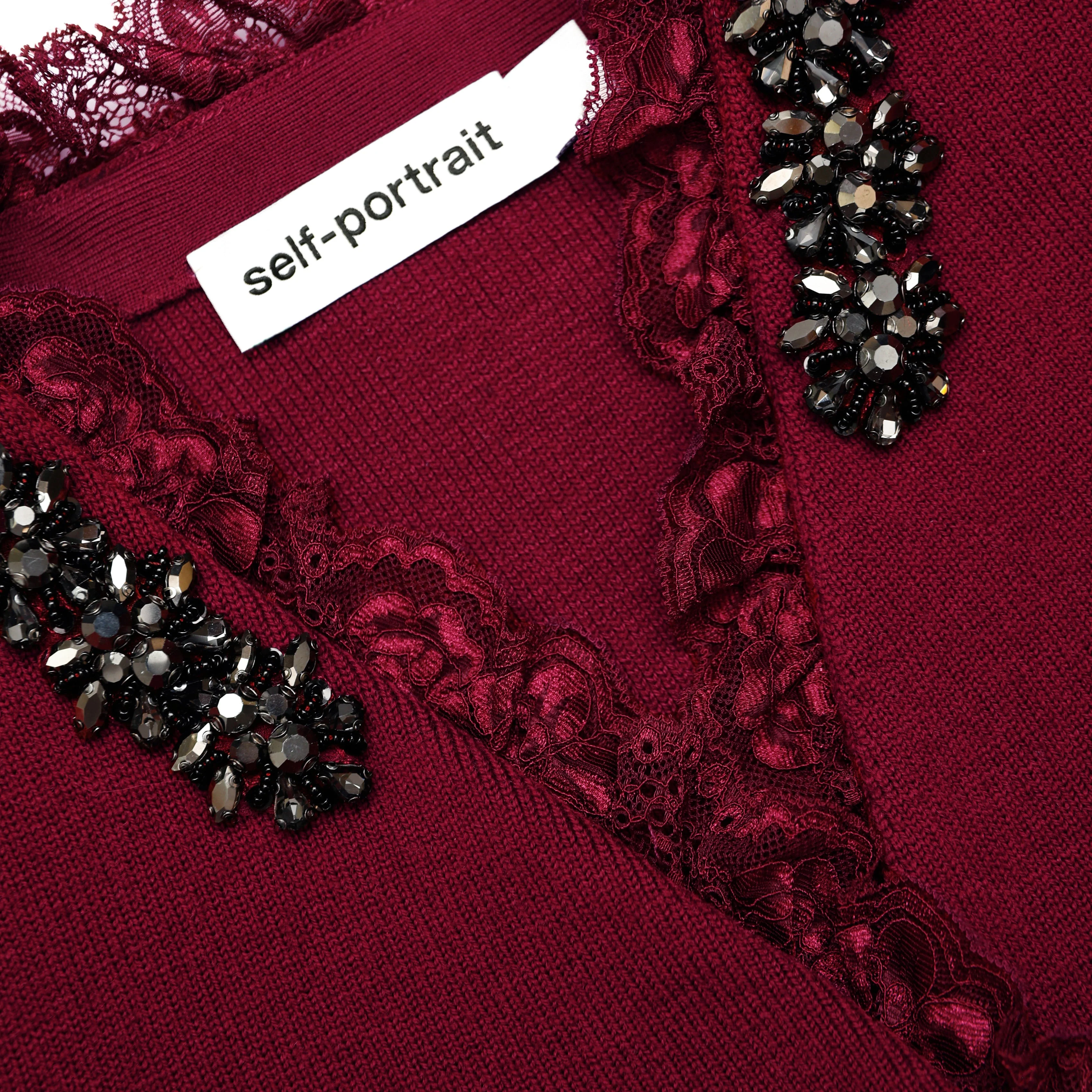Burgundy Crystal Trim Cardigan - Image 5