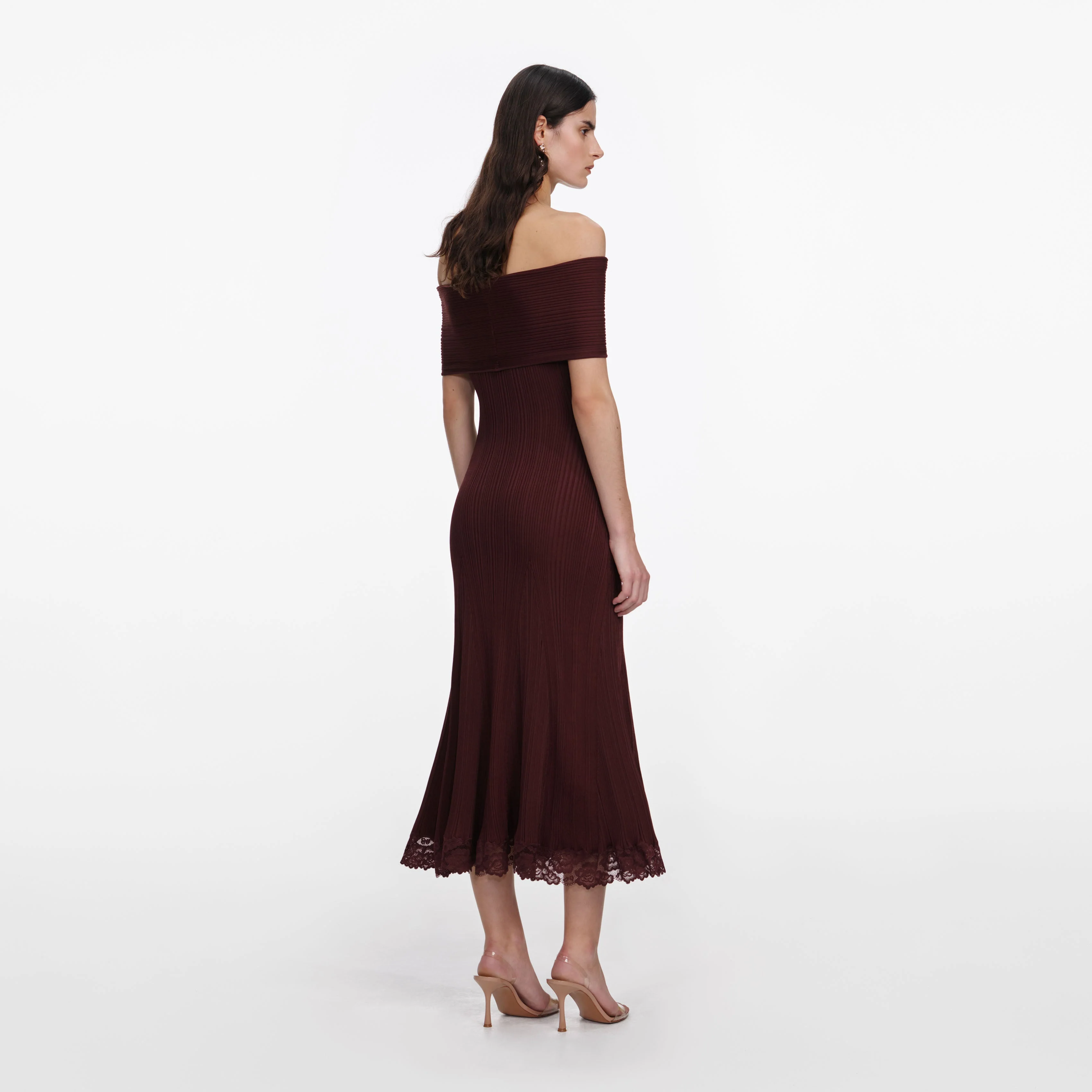 Burgundy Knit Lace Insert Midi Dress - Image 3