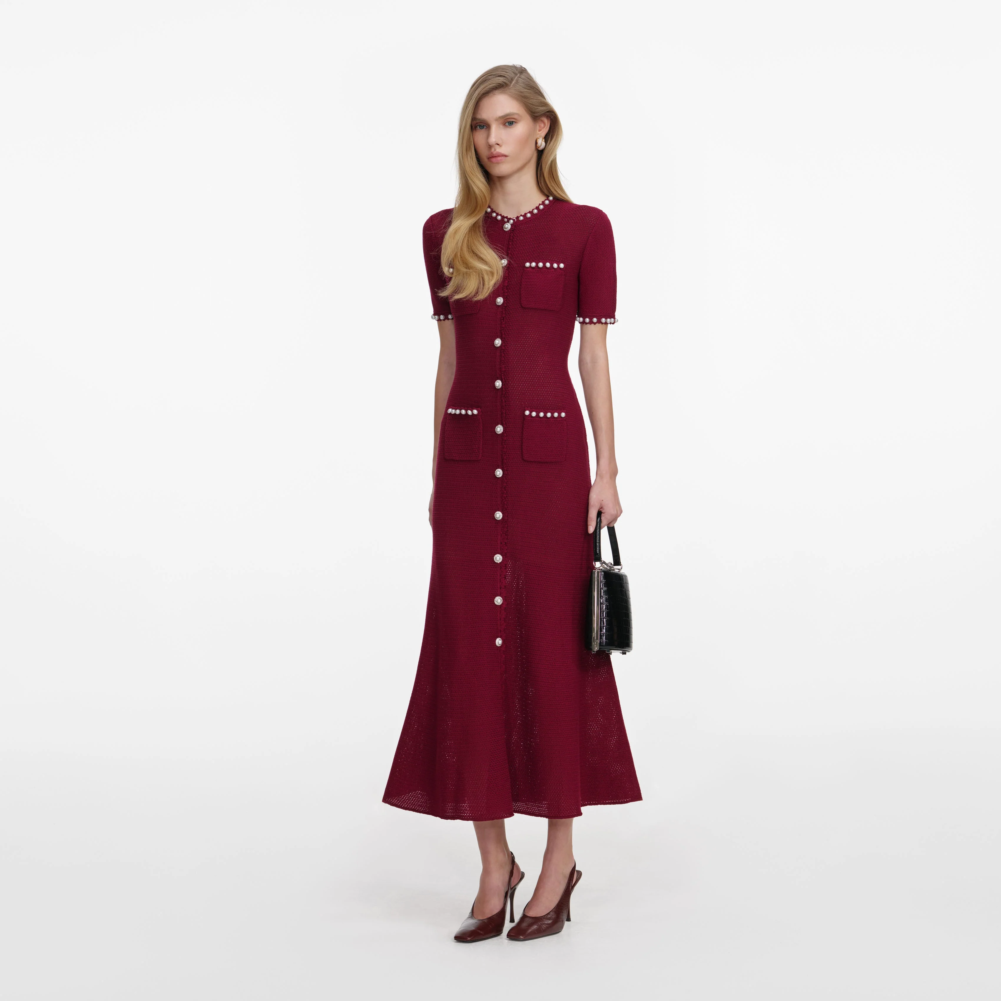 Burgundy Pearl Knit Midi Dress - Image 2