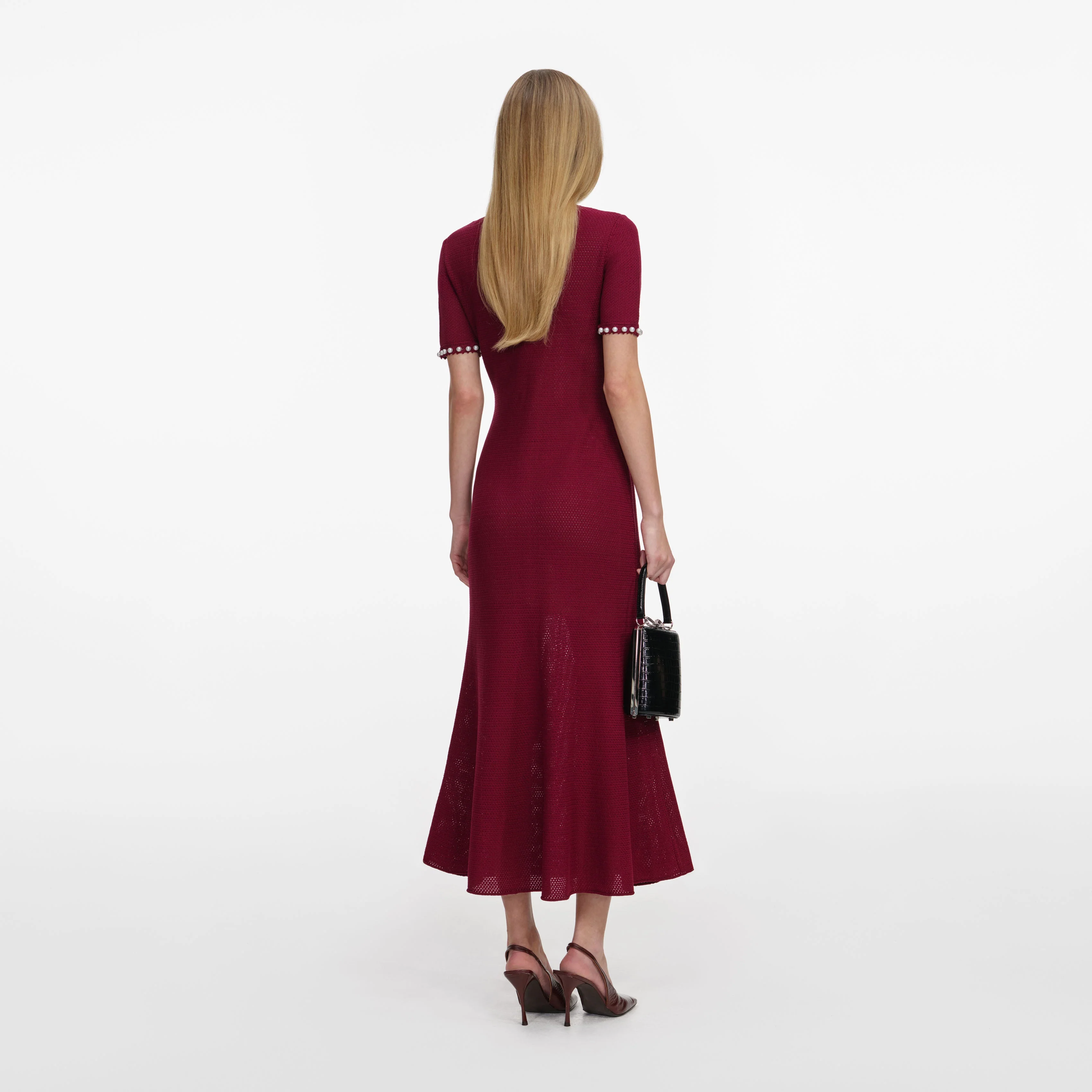 Burgundy Pearl Knit Midi Dress - Image 3