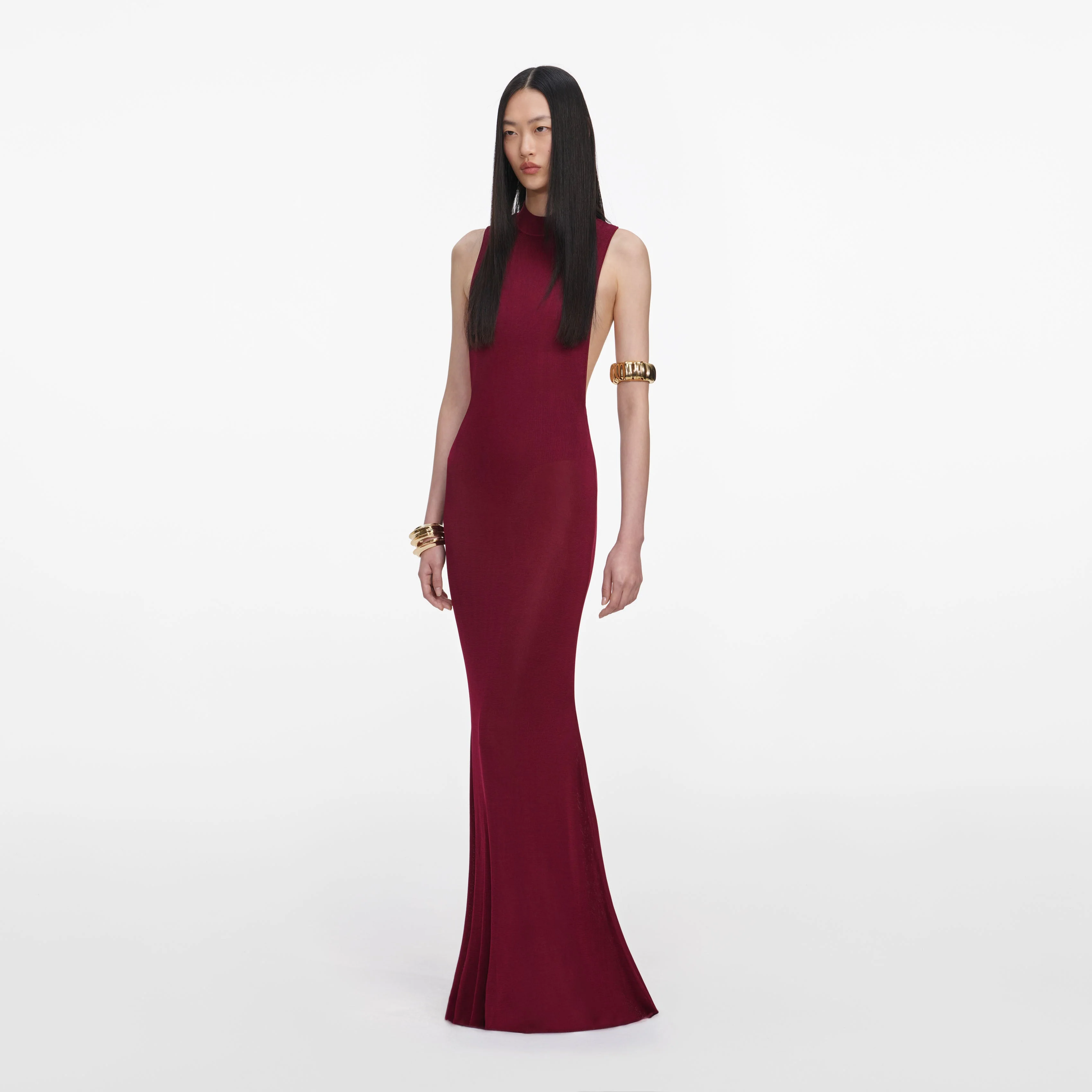 Burgundy Racer Back Viscose Knit Maxi Dress - Image 2