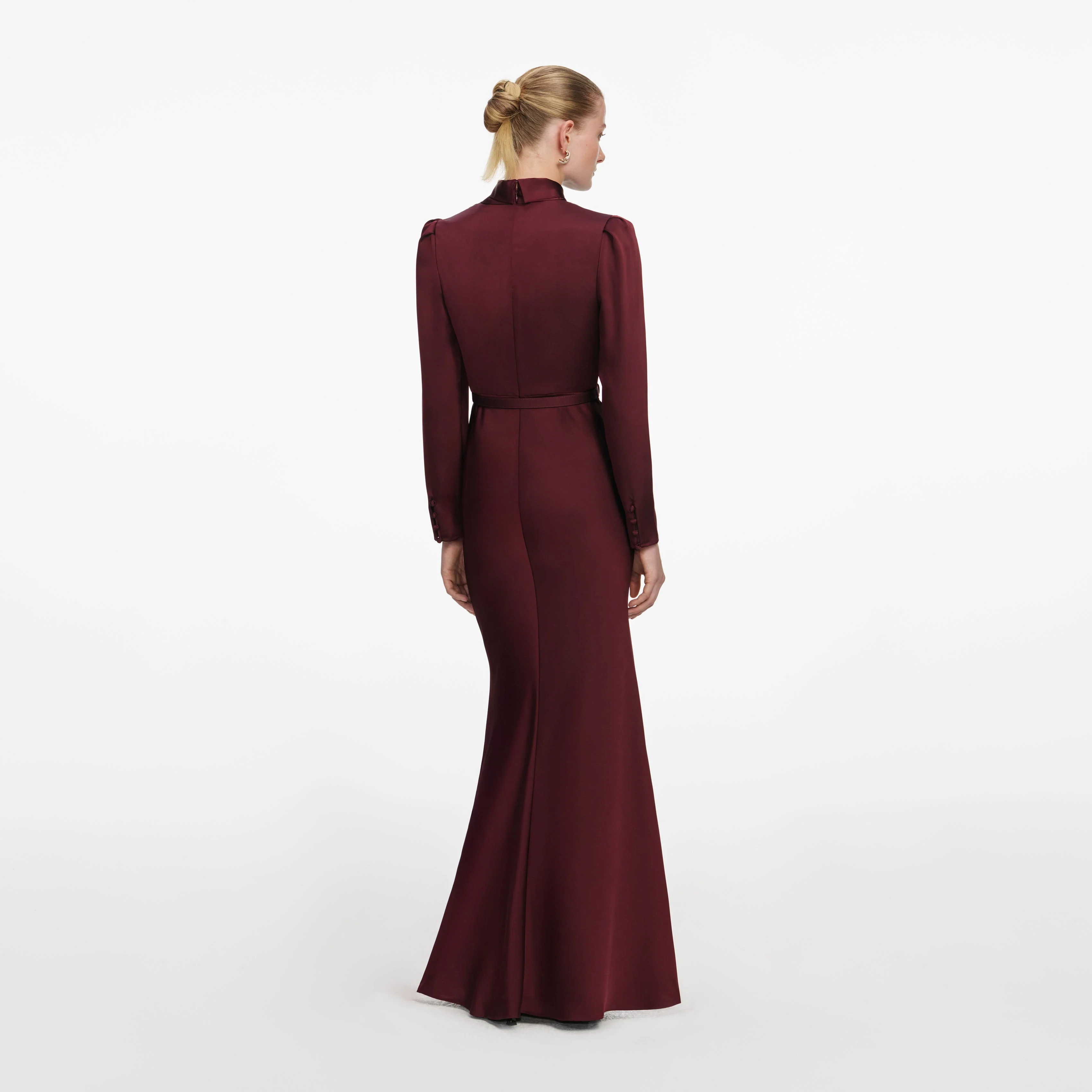 Burgundy Tie Neck Satin Maxi Dress - Image 3