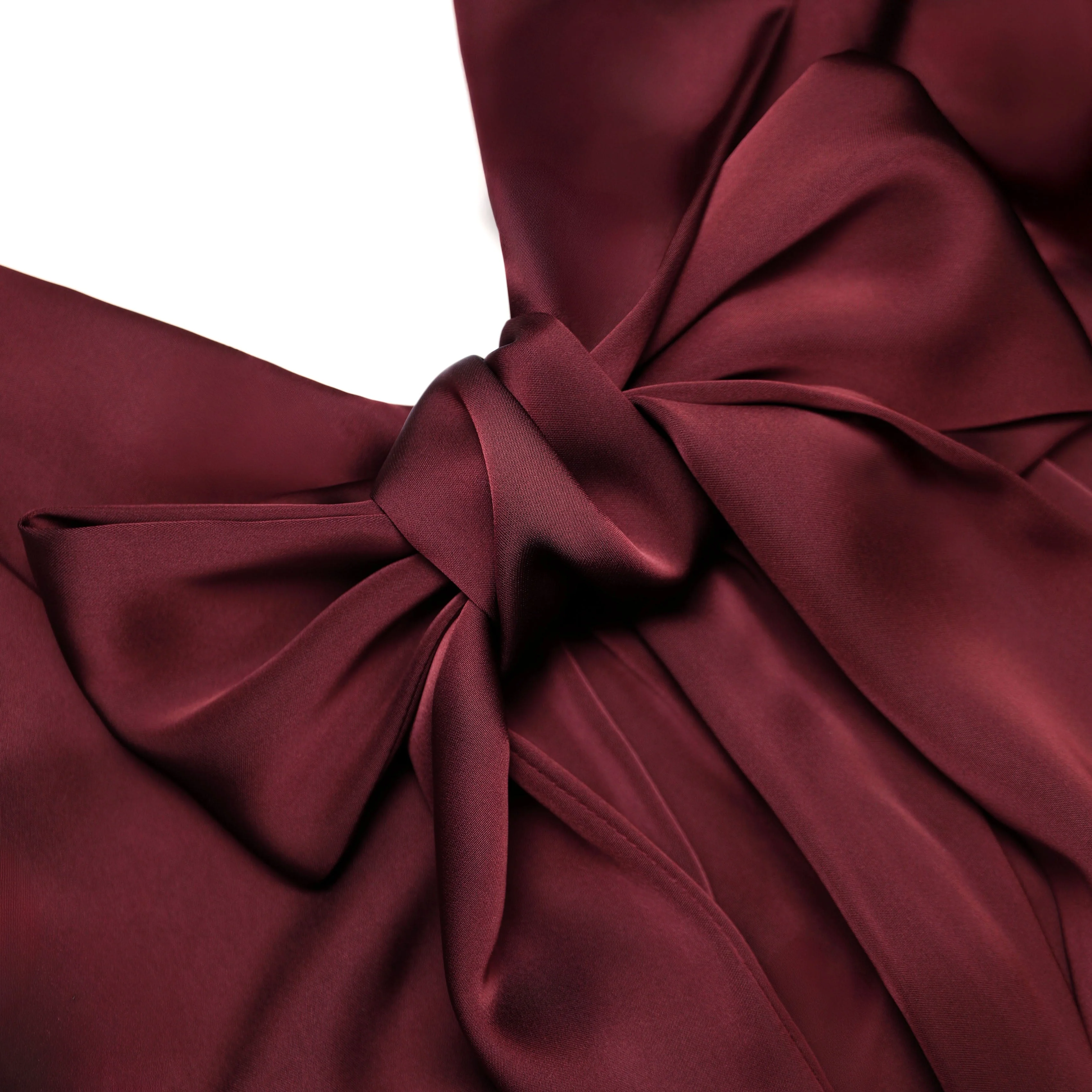 Burgundy Tie Neck Satin Maxi Dress - Image 5