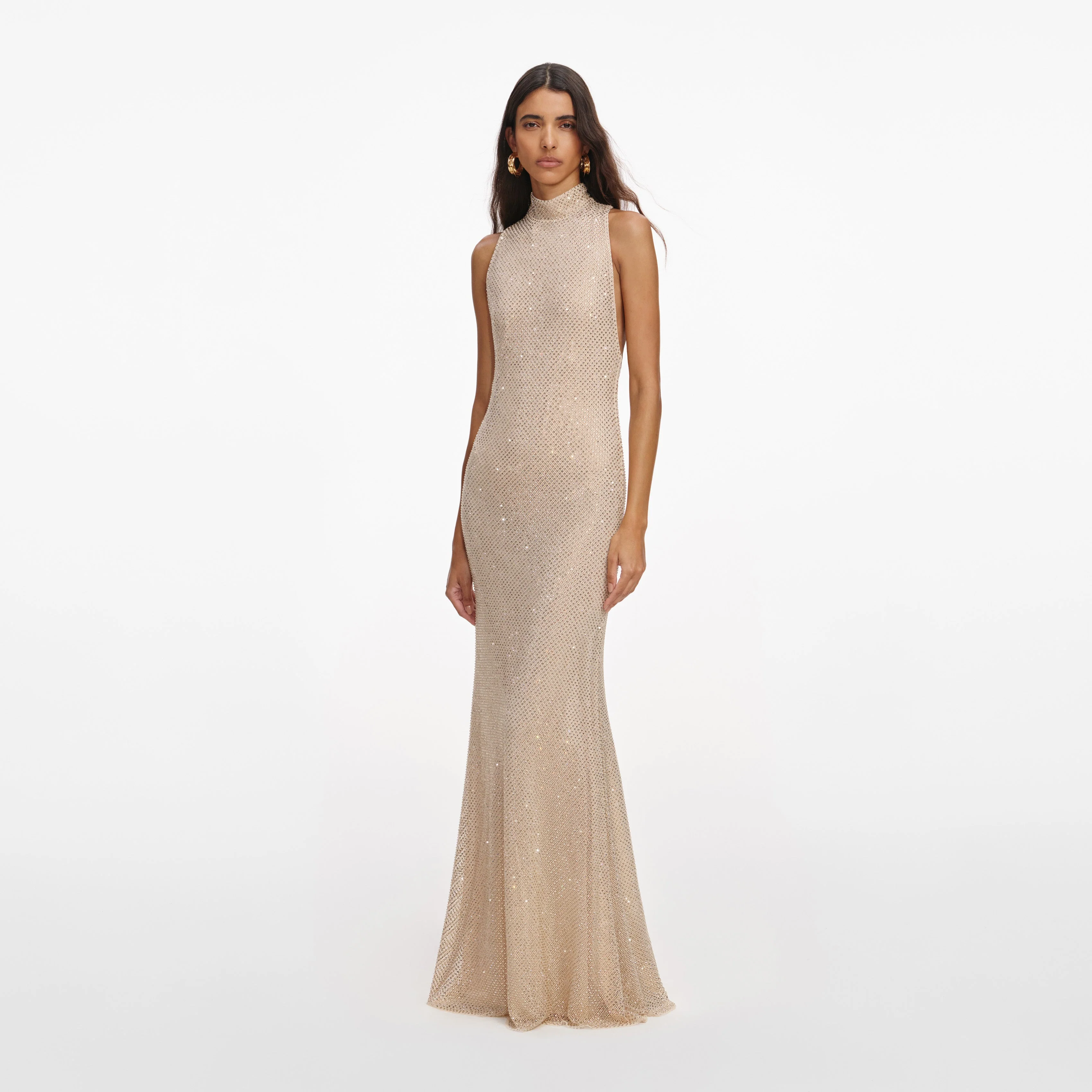 Champagne Rhinestone Racer Back Maxi Dress - Image 2
