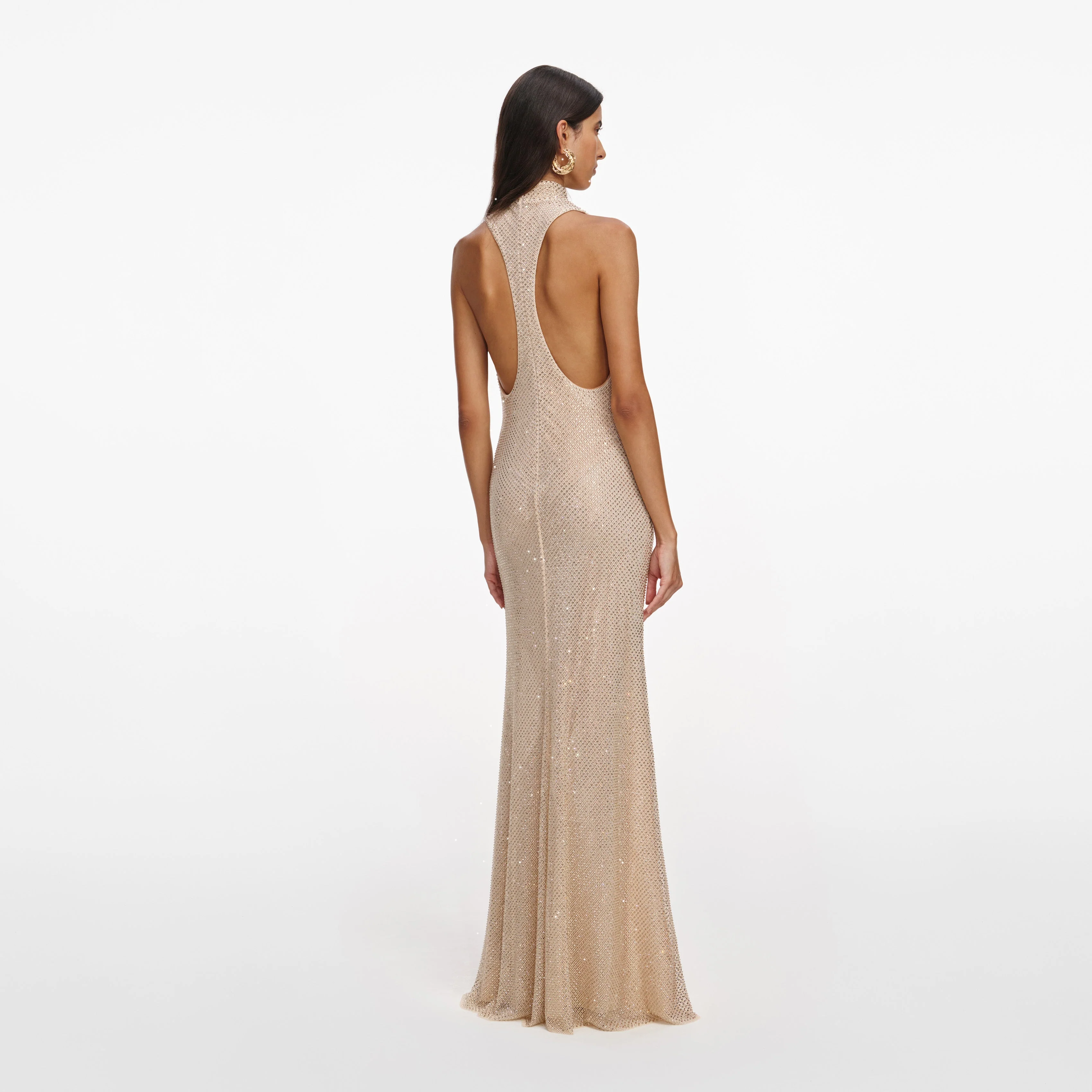 Champagne Rhinestone Racer Back Maxi Dress - Image 3