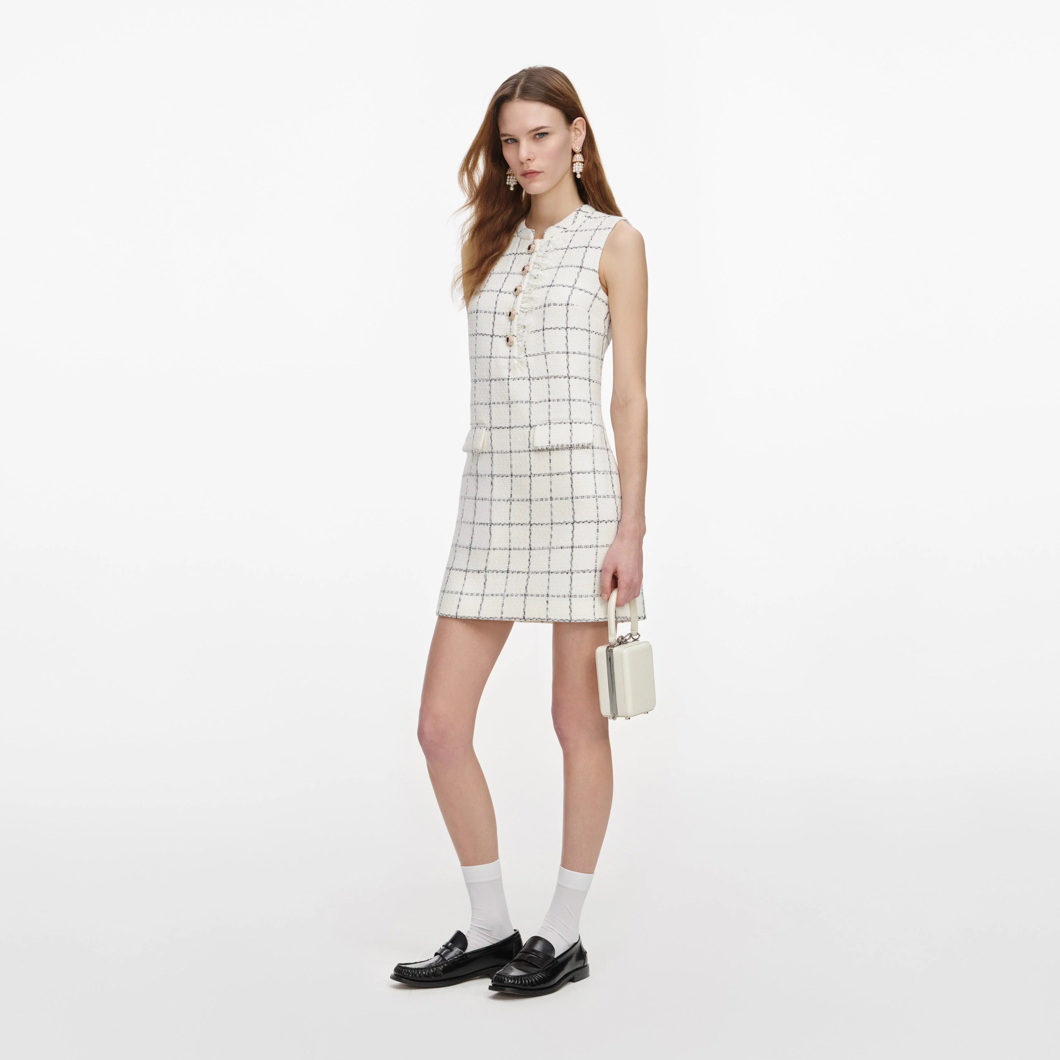Check Boucle Lace Trim Mini Dress - Image 2