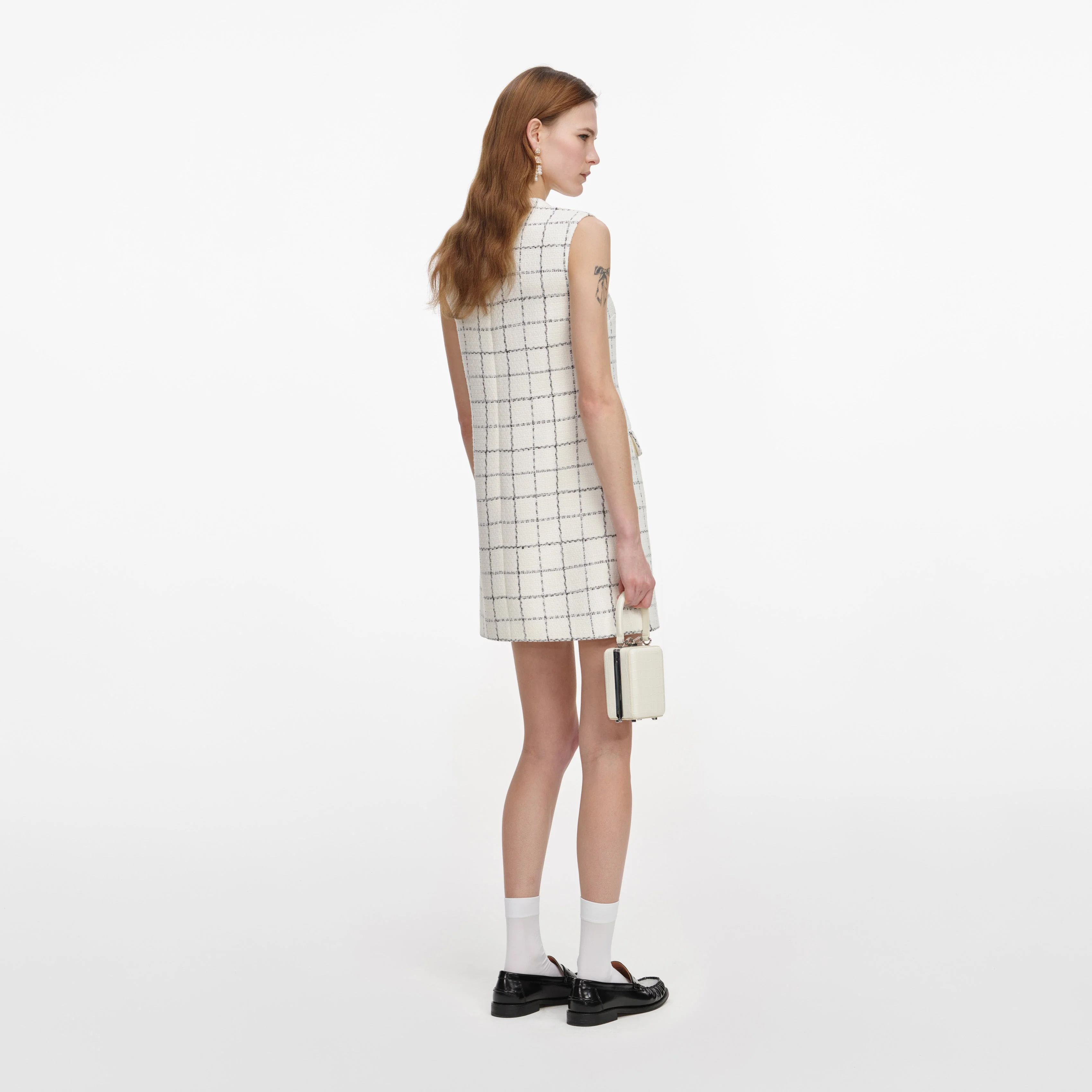 Check Boucle Lace Trim Mini Dress - Image 3