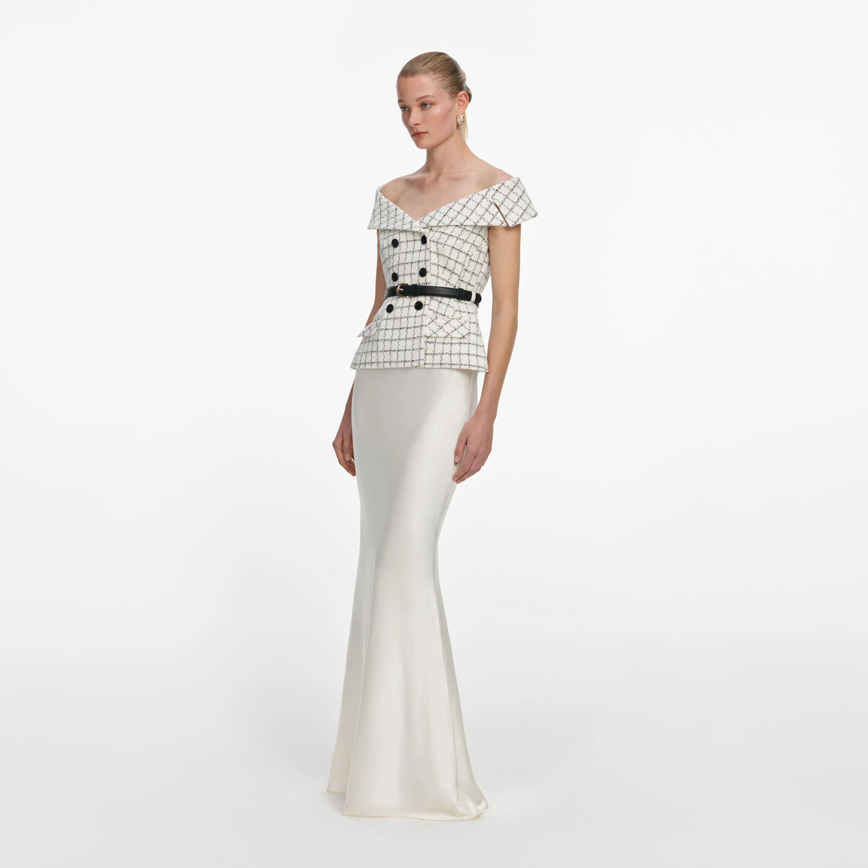 Check Boucle Satin Maxi Dress - Image 2