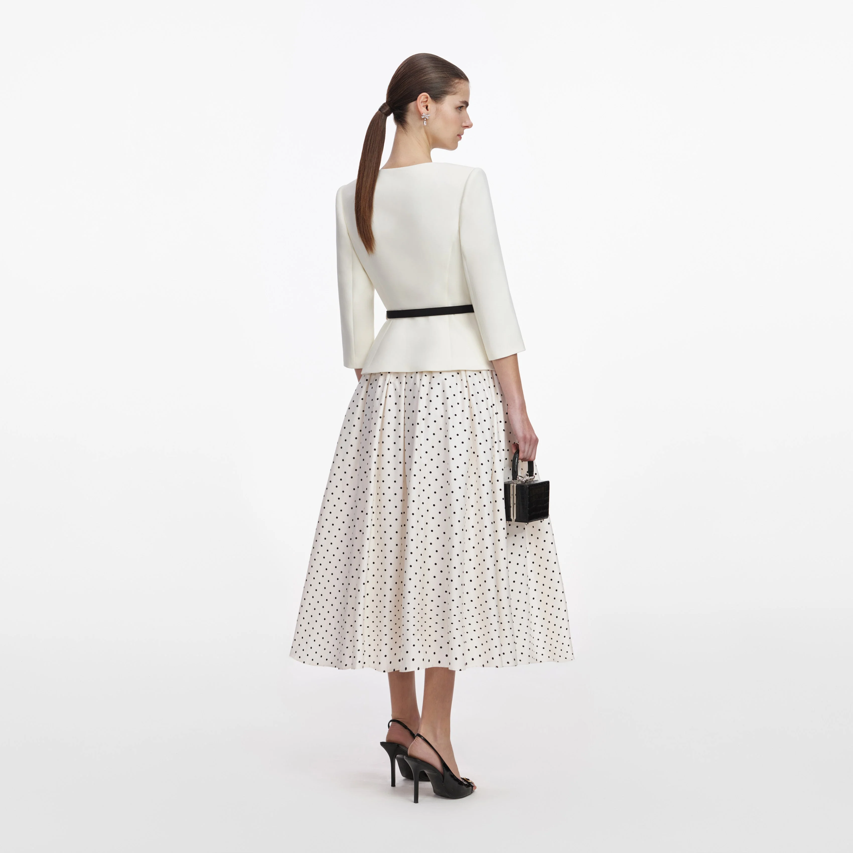 Cream 3D Flower Polka Dot Midi Dress - Image 3