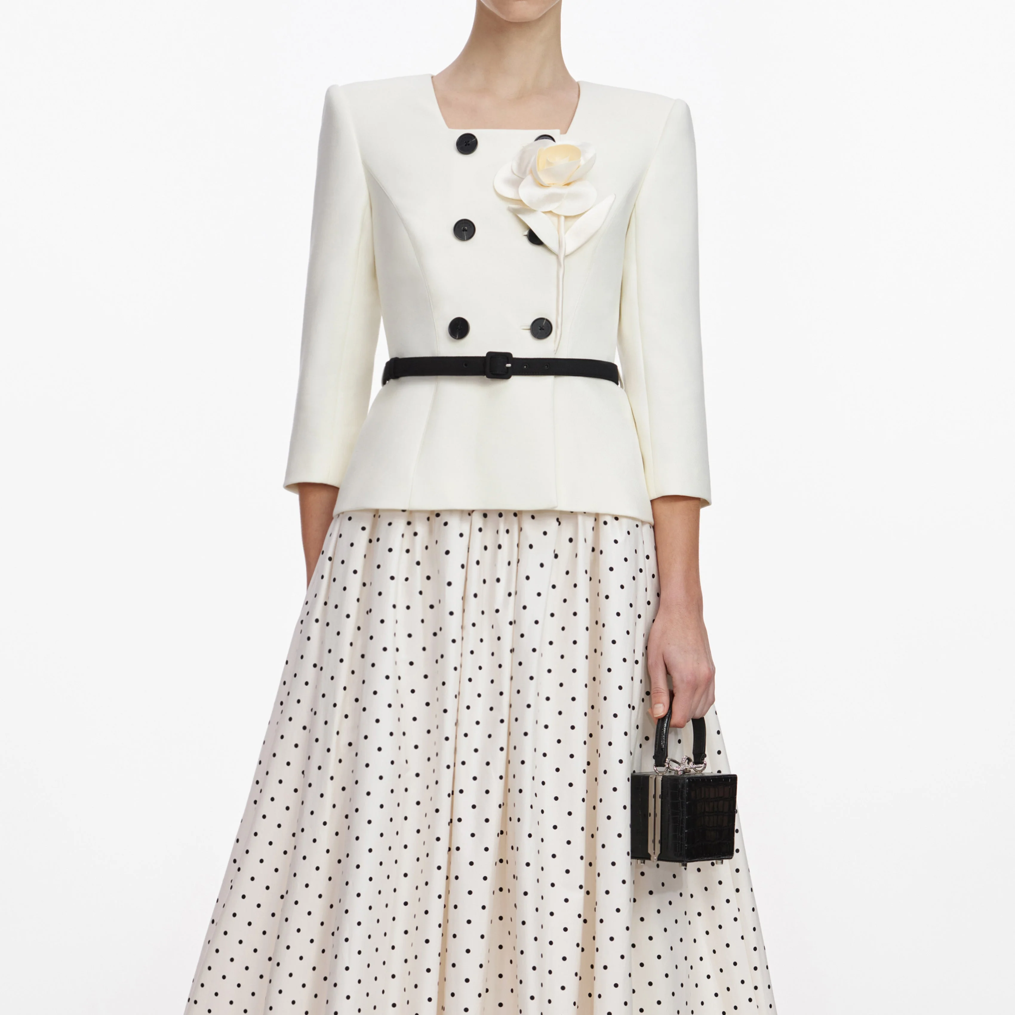 Cream 3D Flower Polka Dot Midi Dress - Image 4