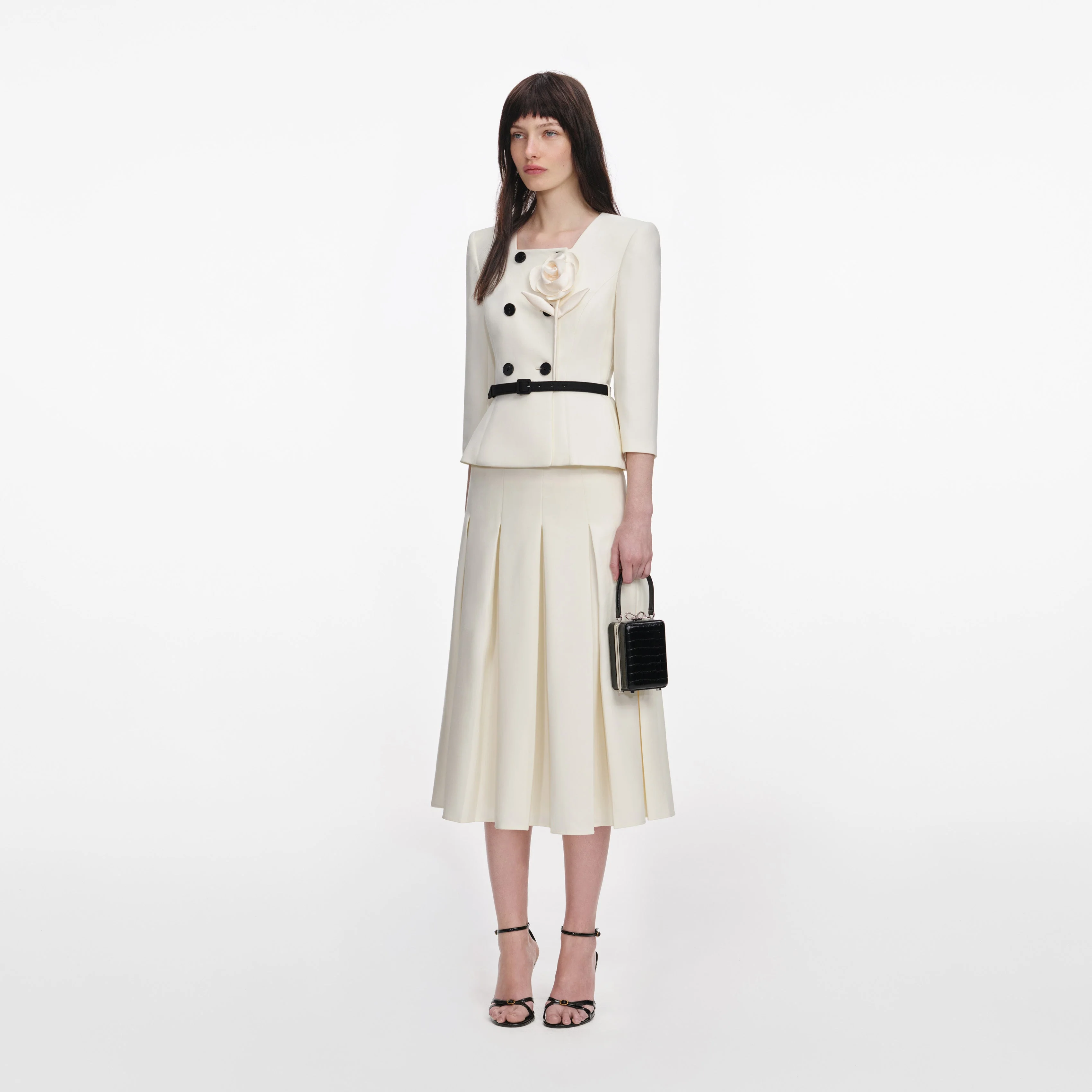Cream 3D Flower Tailored Midi Dress - Image 2