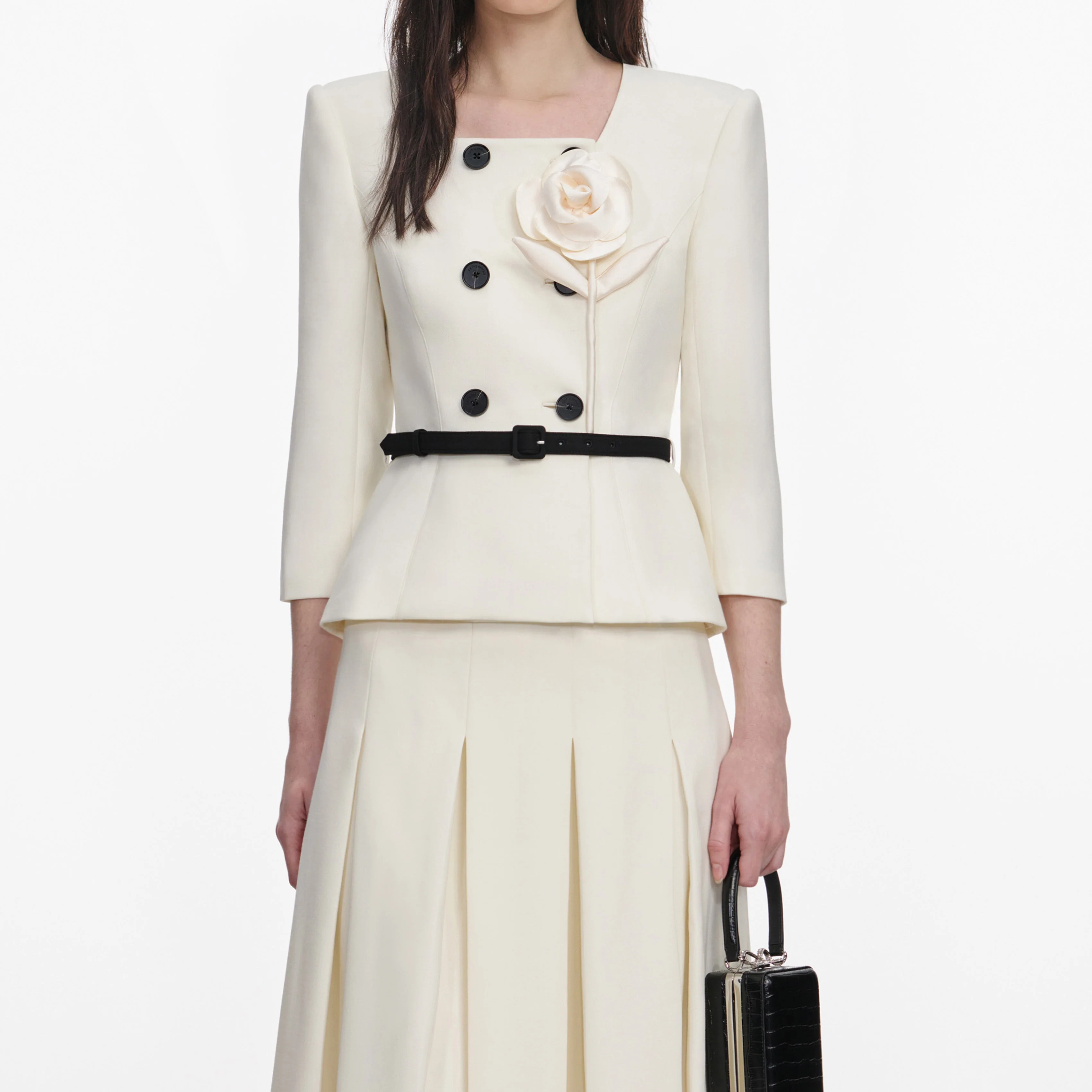 Cream 3D Flower Tailored Midi Dress - Image 4
