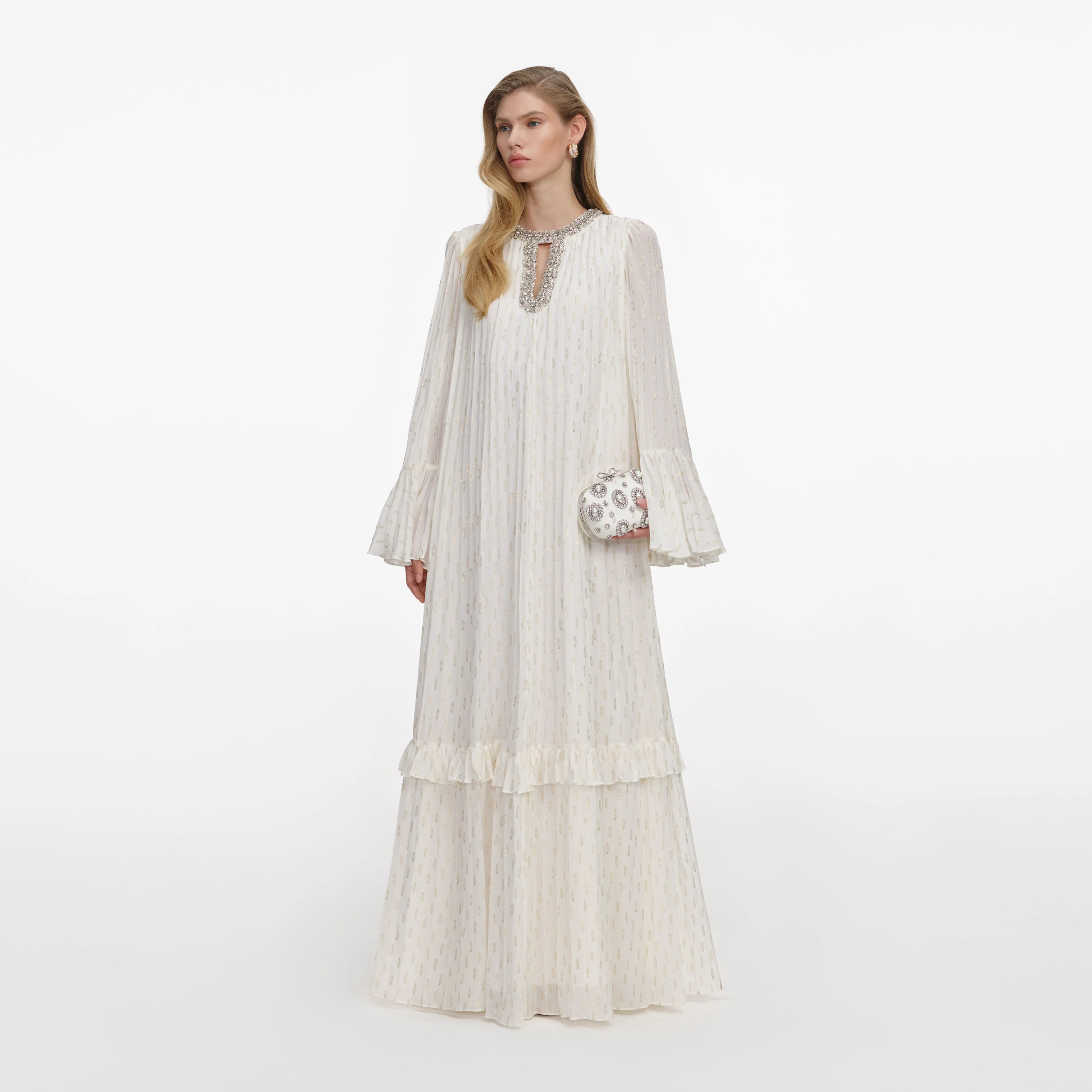 Cream And Gold Chiffon Maxi Dress - Image 2