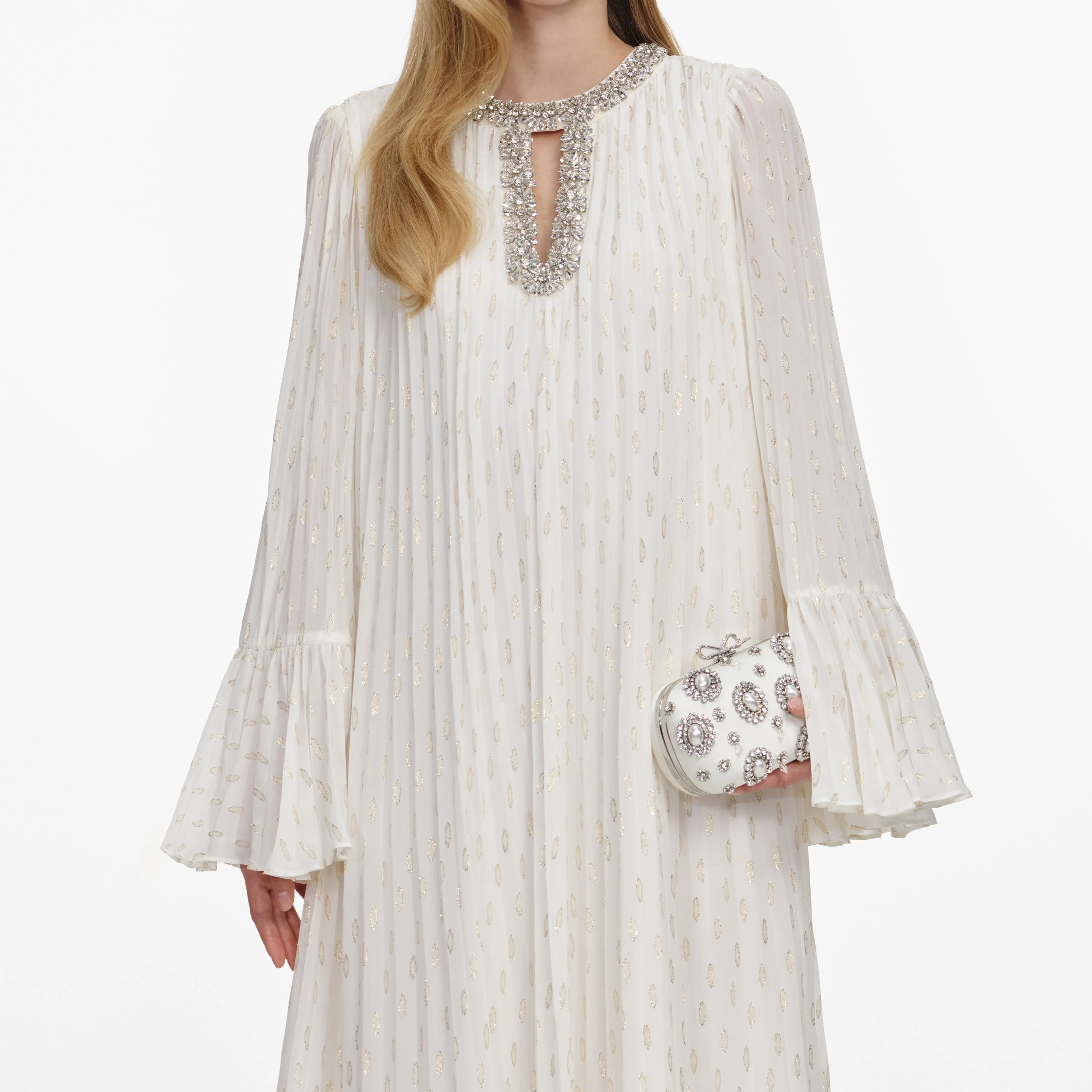 Cream And Gold Chiffon Maxi Dress - Image 4