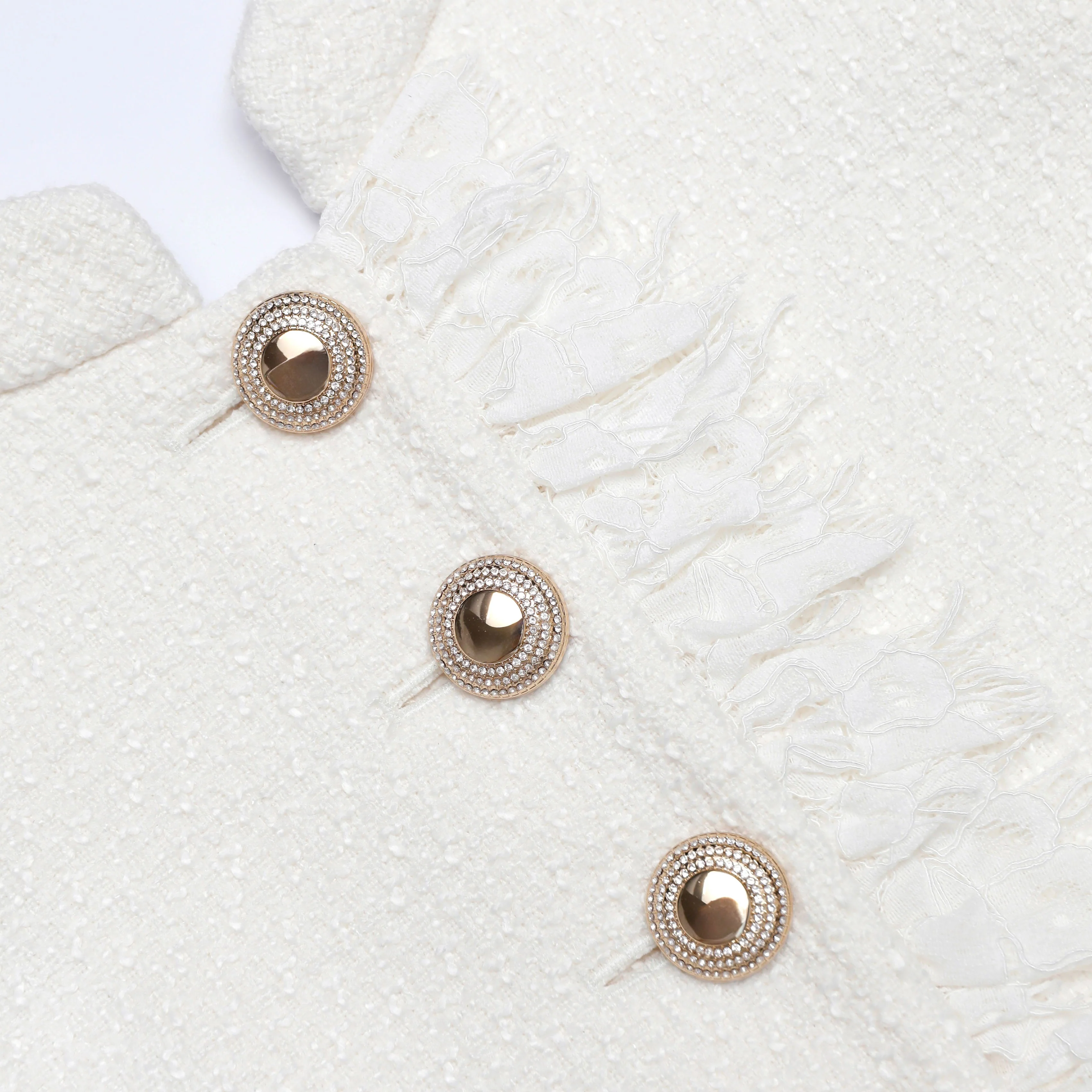 Cream Boucle Lace Trim Mini Dress - Image 5