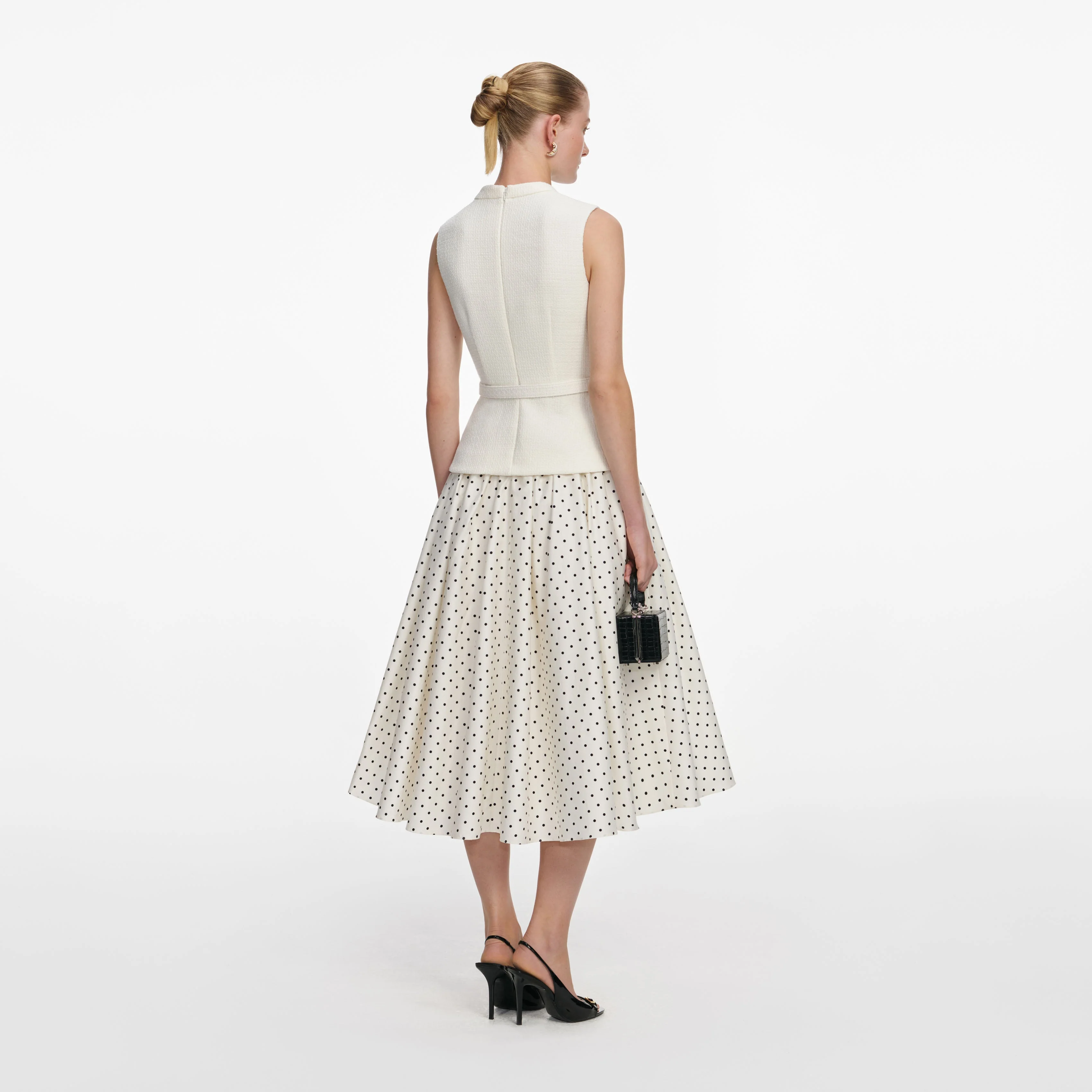 Cream Boucle Polka Dot Midi Dress - Image 3