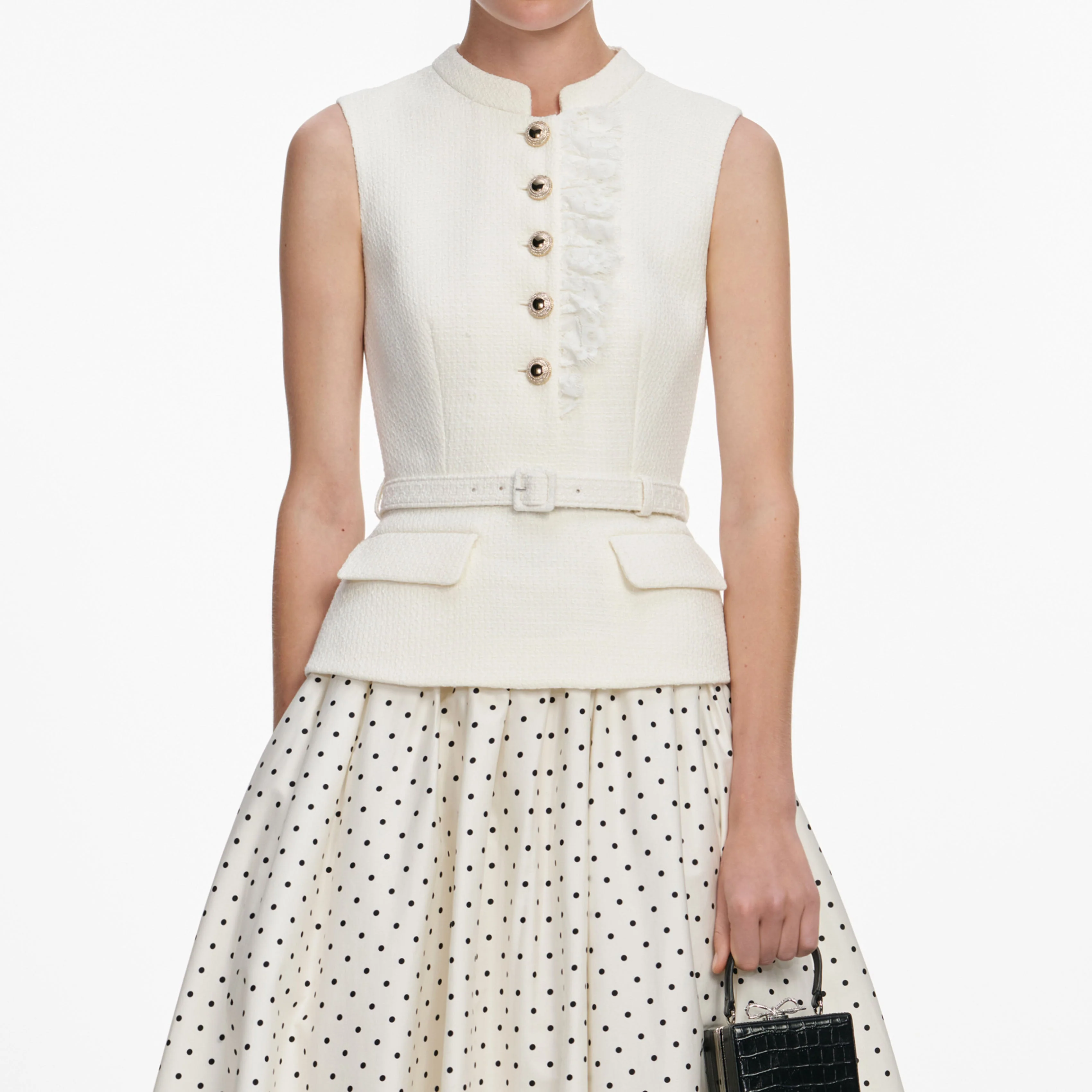 Cream Boucle Polka Dot Midi Dress - Image 4