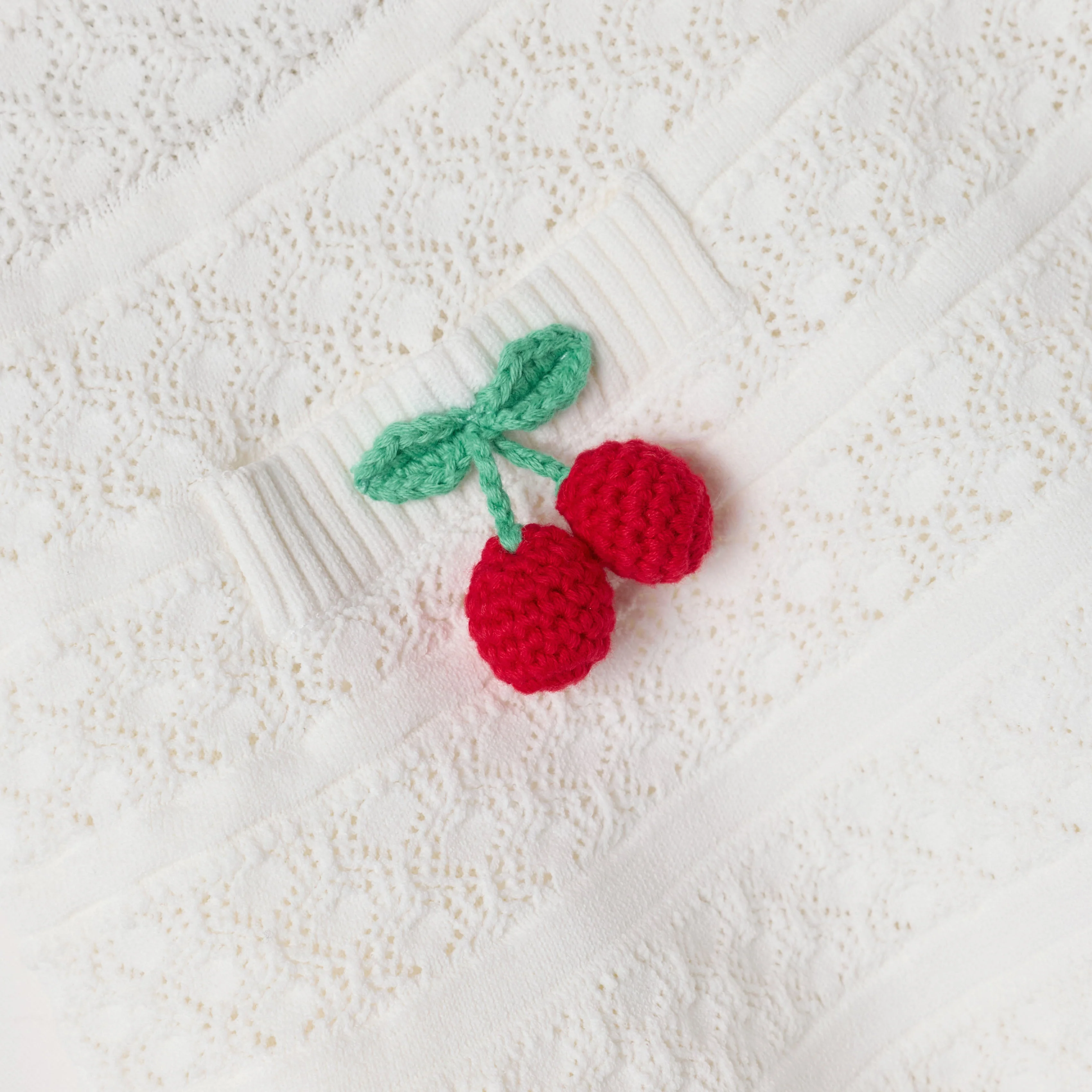 Cream Cherry Motif Knit Skirt - Image 3