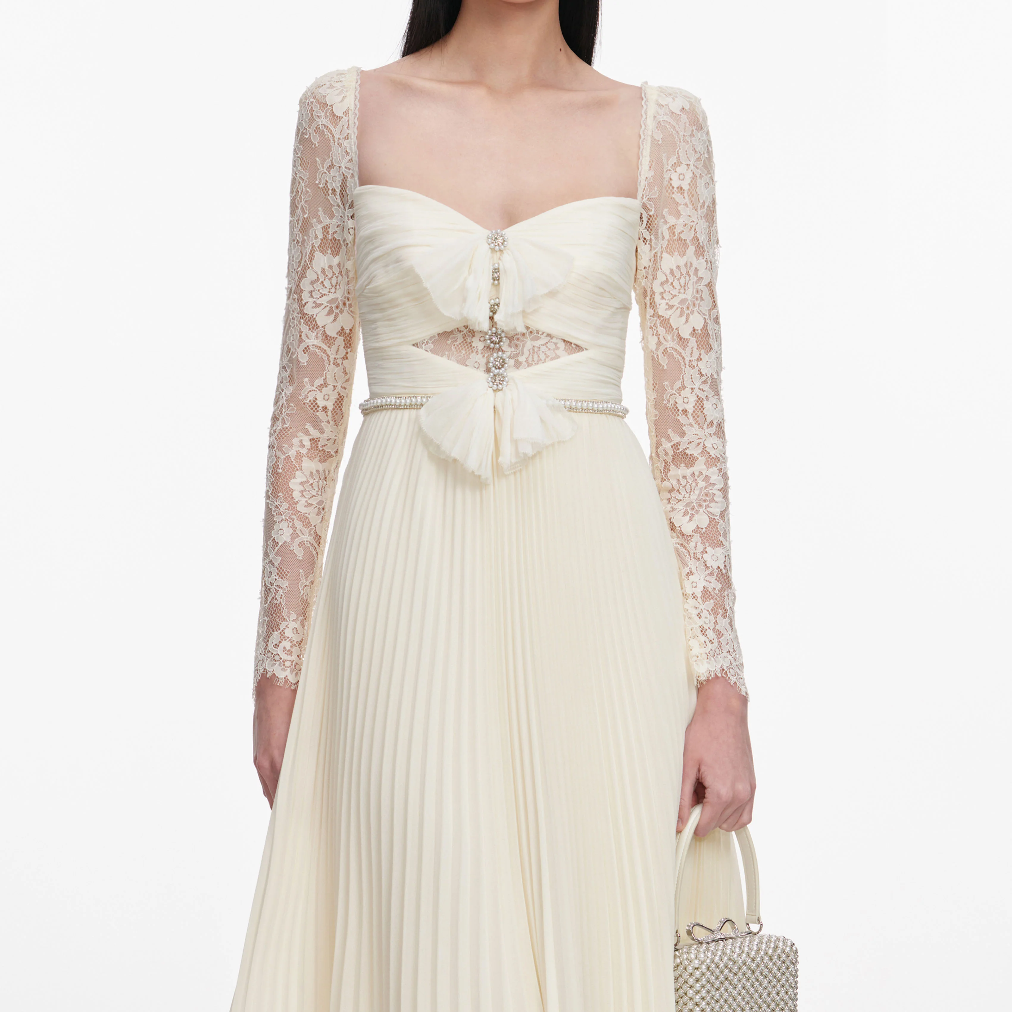 Cream Chiffon Lace Midi Dress - Image 4
