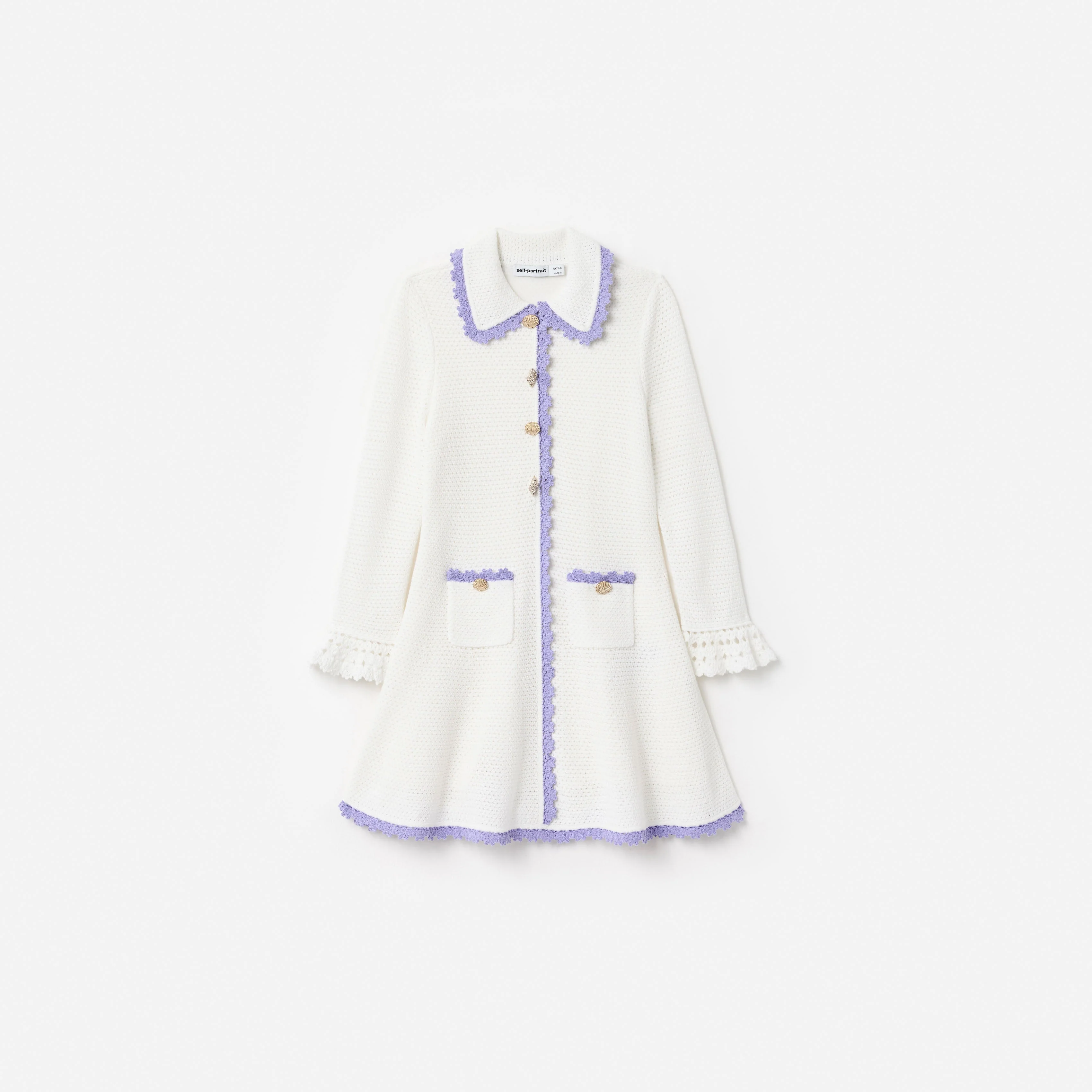 Cream Contrast Trim Pointelle Knit Dress