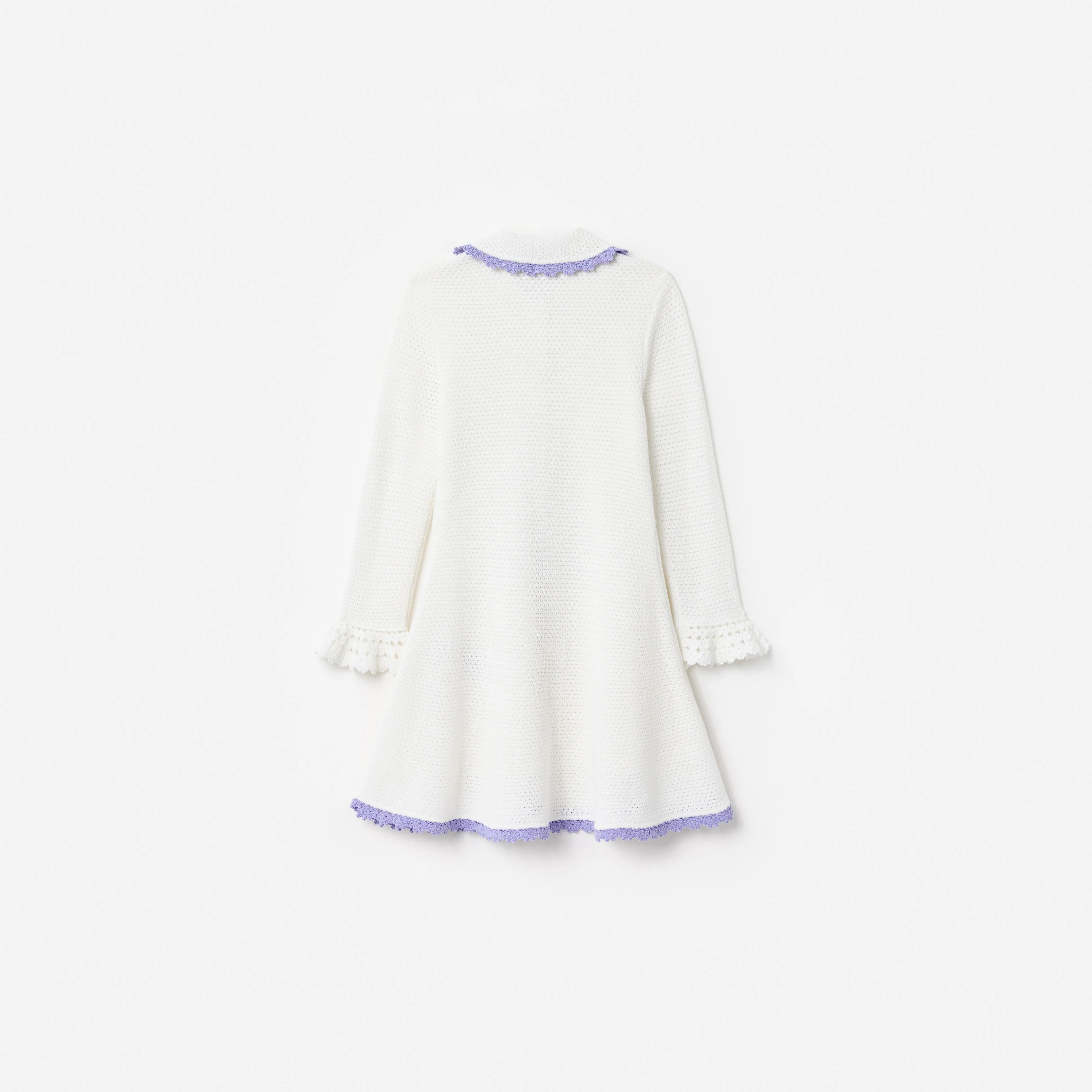 Cream Contrast Trim Pointelle Knit Dress - Image 2