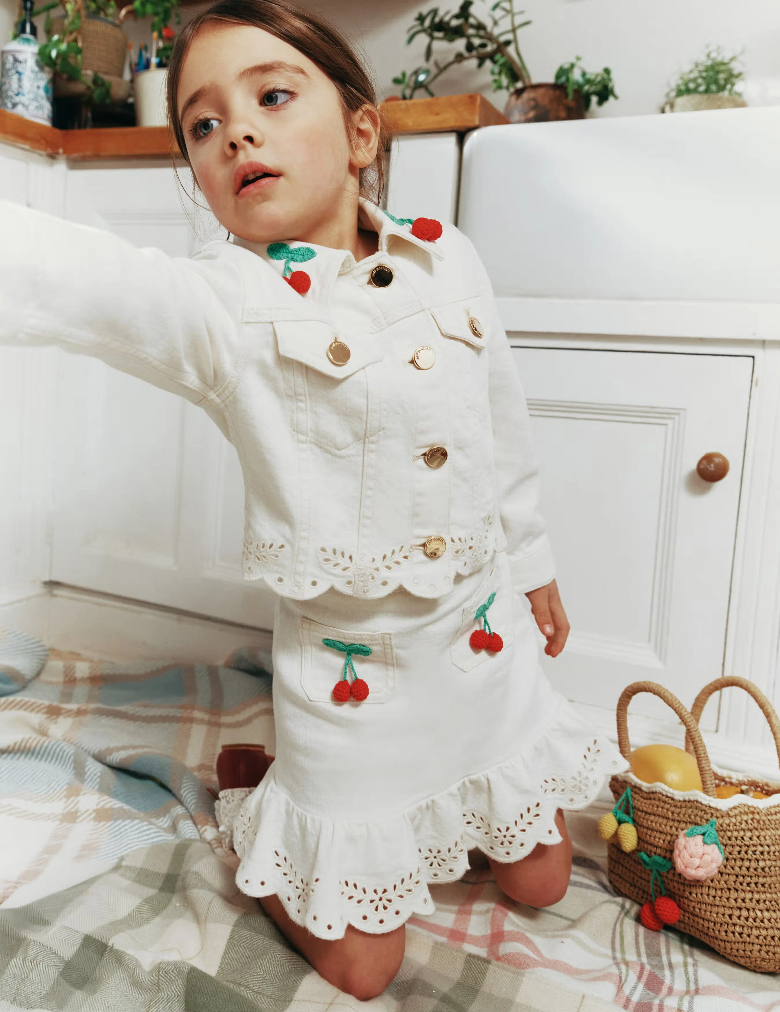 Cream Denim Cherry Motif Jacket - Image 3