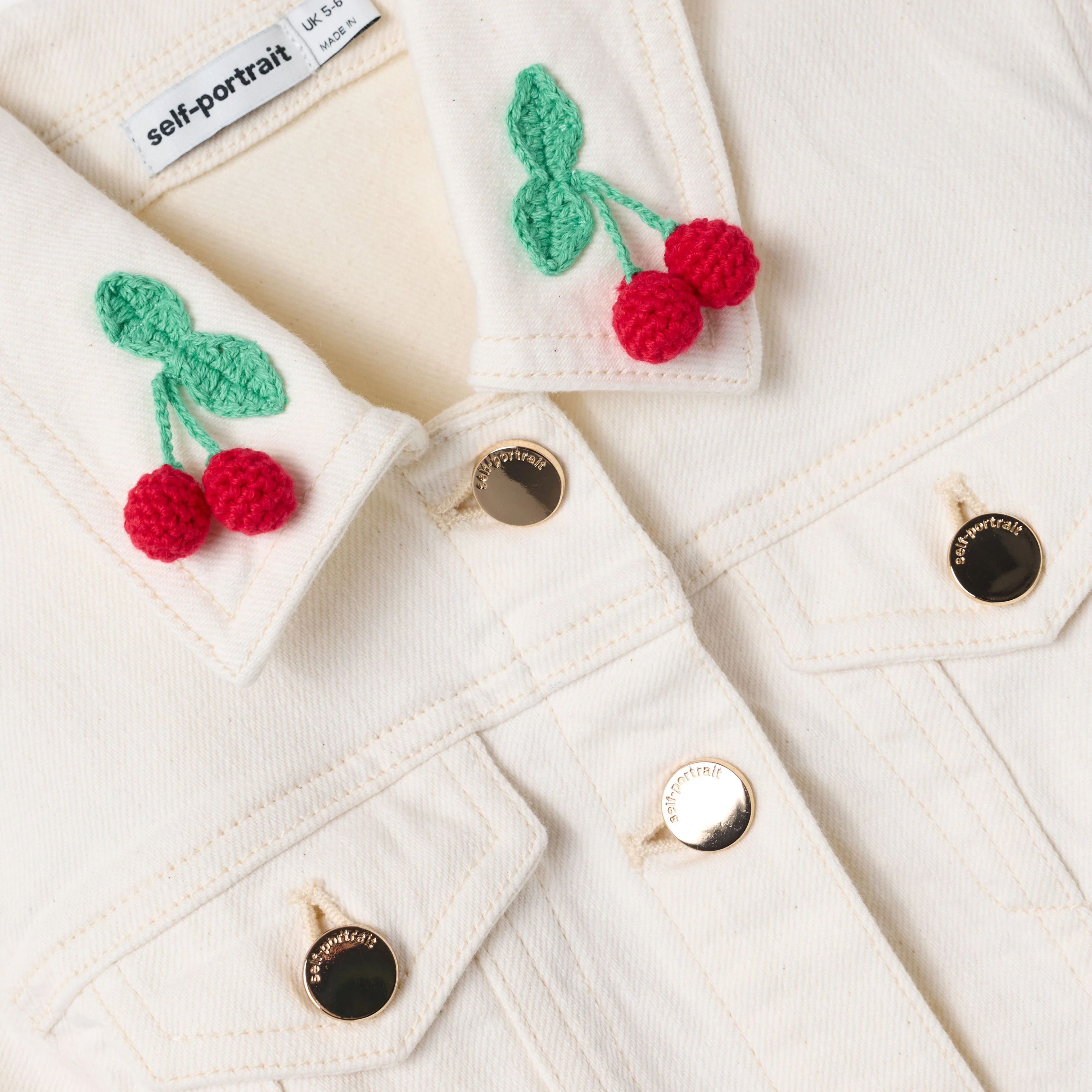 Cream Denim Cherry Motif Jacket - Image 4