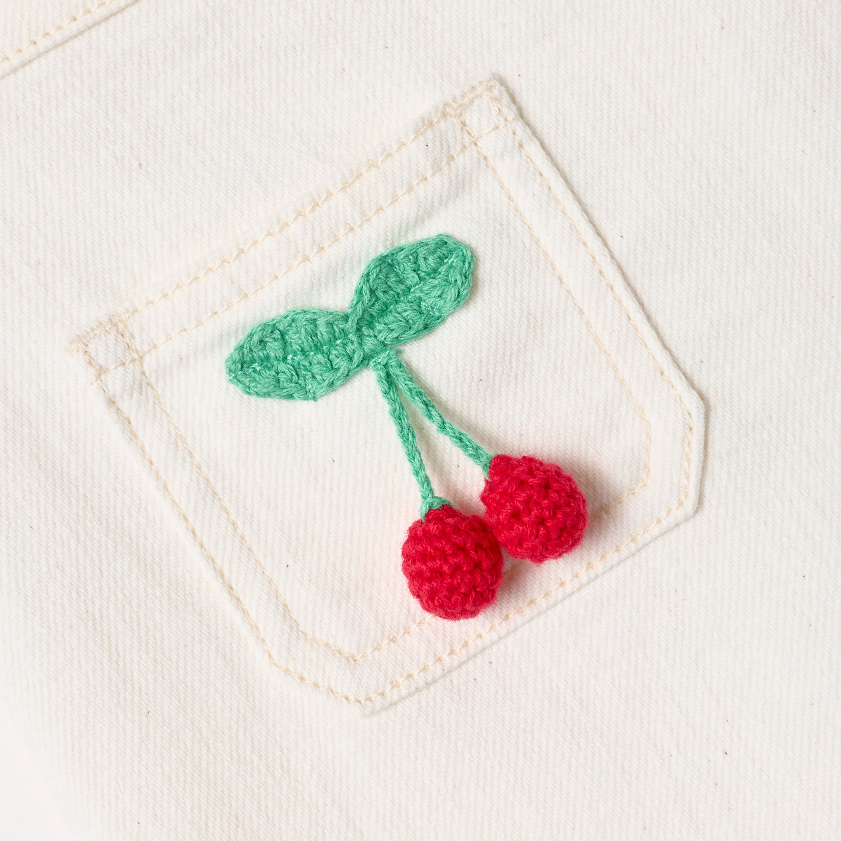 Cream Denim Cherry Motif Skirt - Image 4
