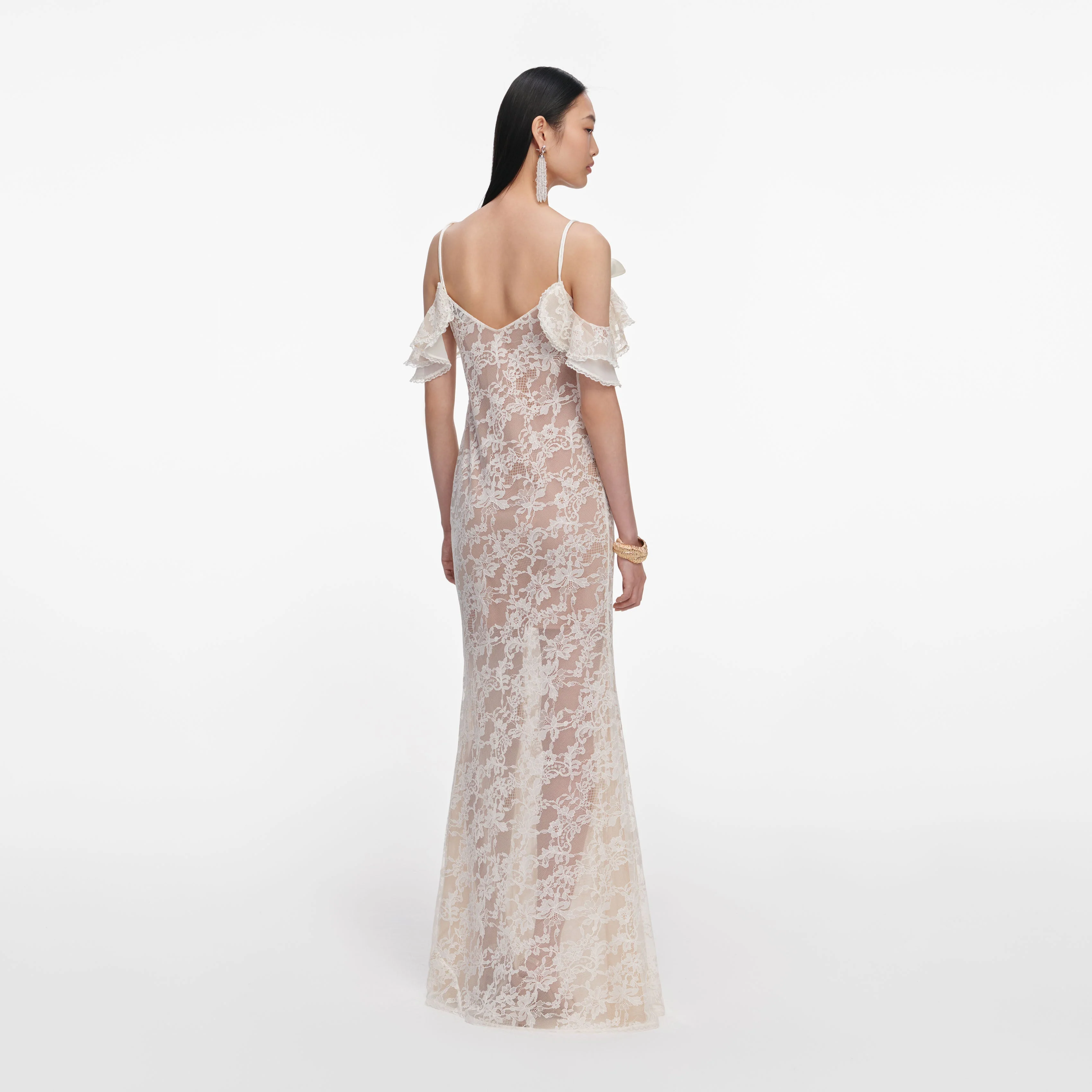 Cream Lace Flower Maxi Dress - Image 3