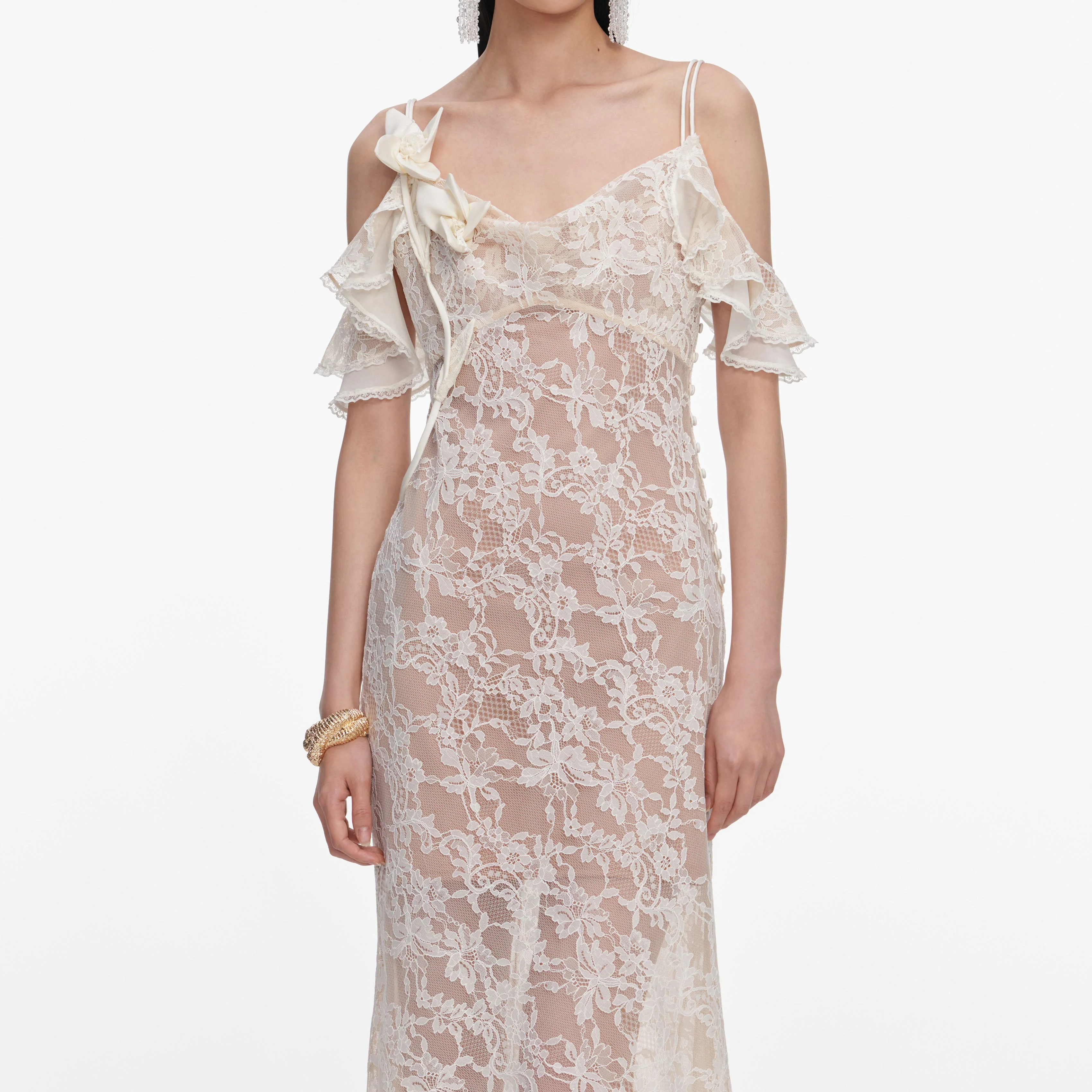 Cream Lace Flower Maxi Dress - Image 4